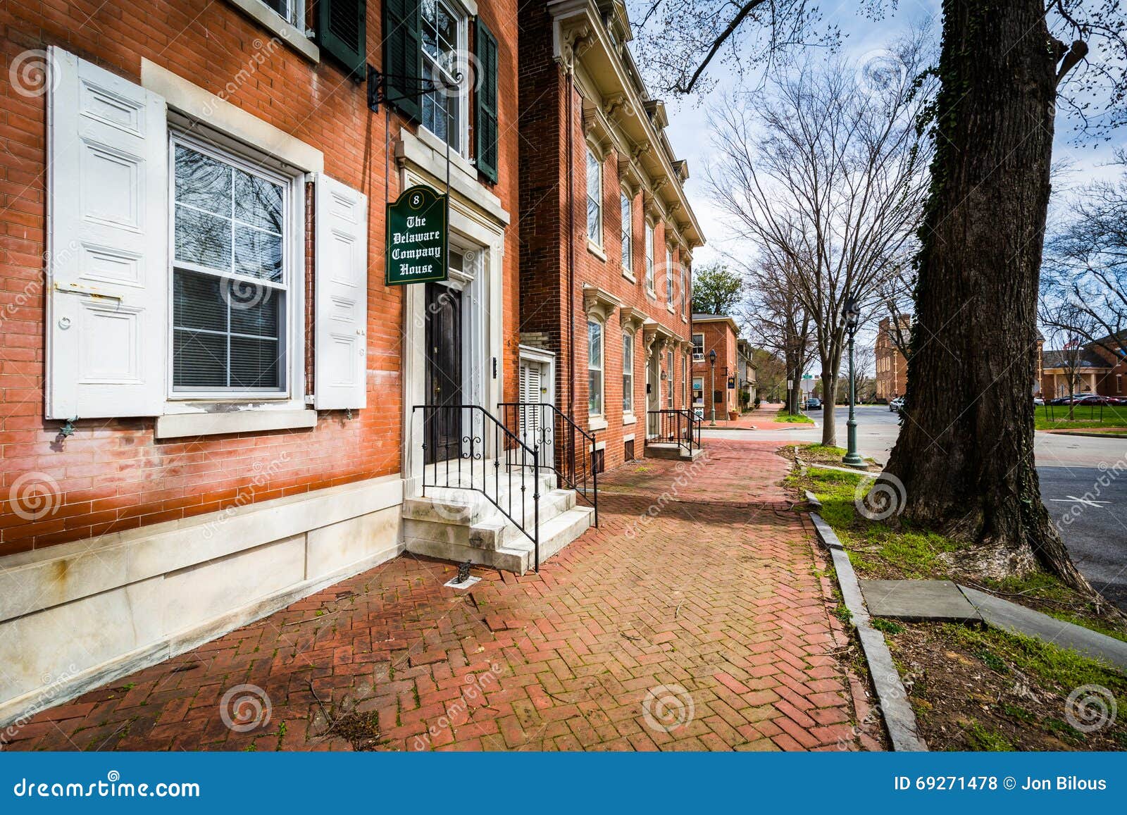 Historic Buildings and Sidewalk in Dover, Delaware. Editorial Stock