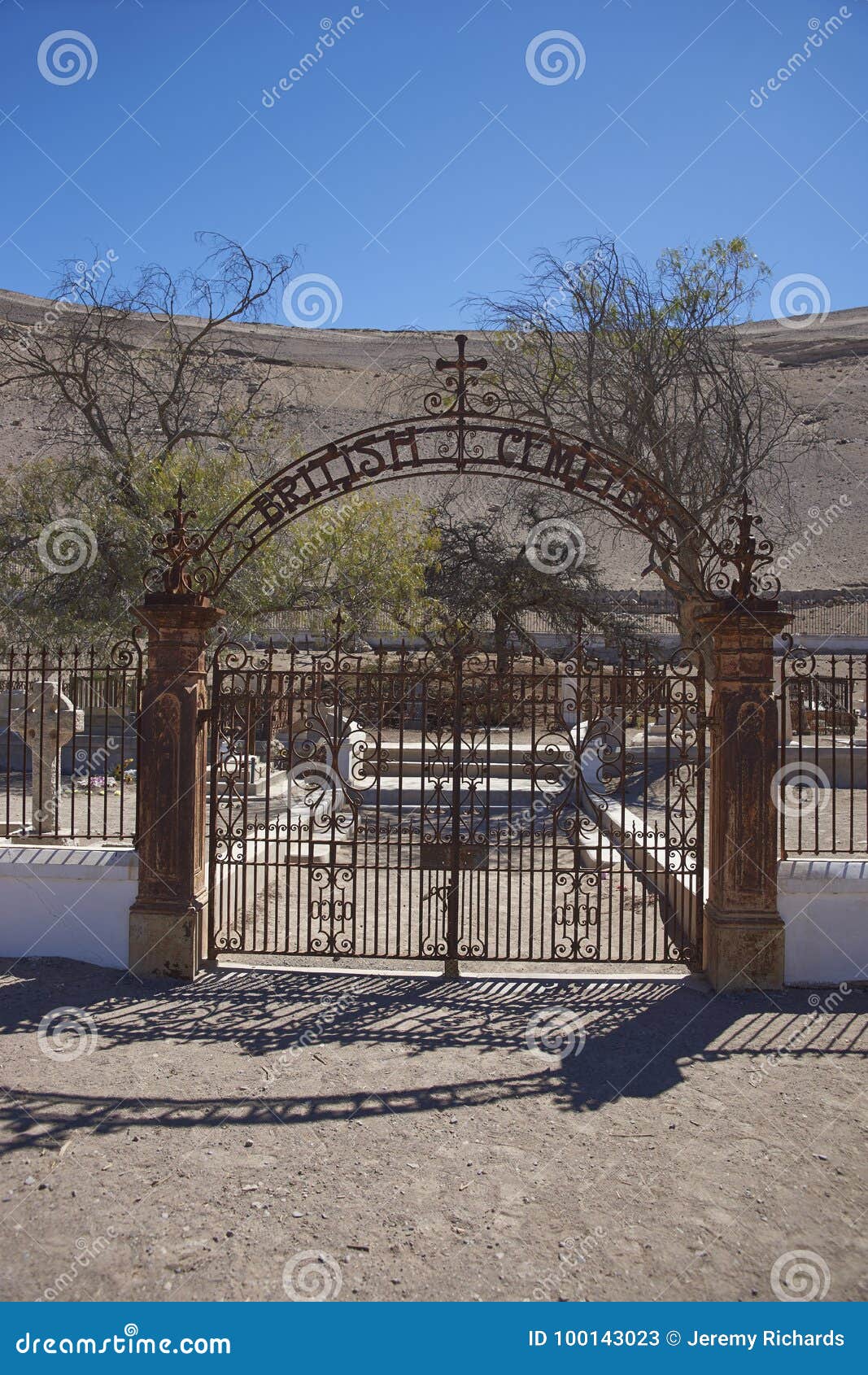 Historic Cemetery in the Atacama Desert. Historic British Cemetery from the era of nitrate mining in the Atacama Desert, in the grounds of Hacienda Tiliviche in northern Chile.