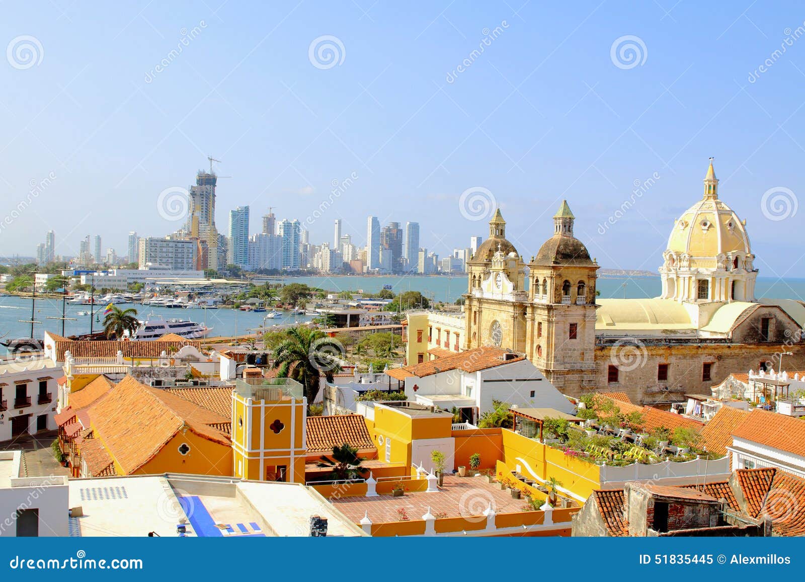 historic center of cartagena, colombia with the caribbean sea