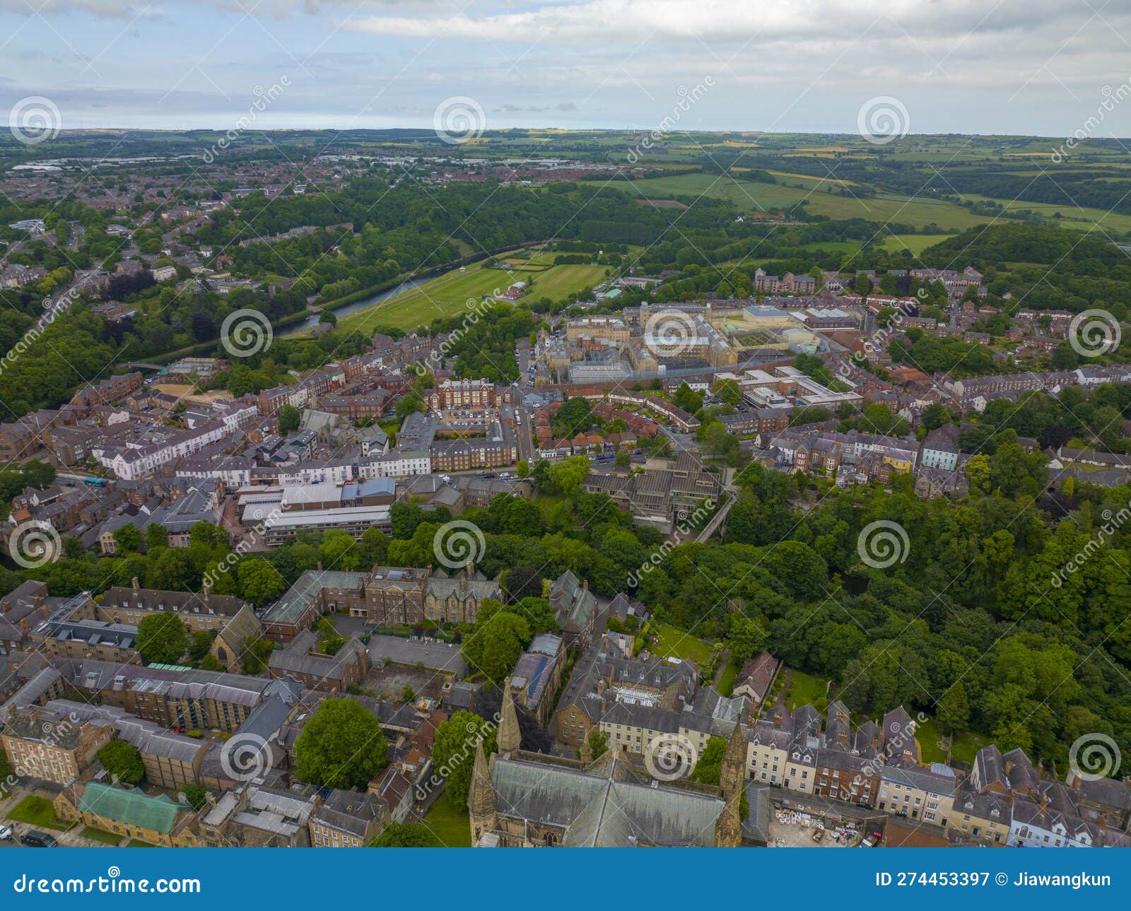 historic city center aerial view, durham, uk