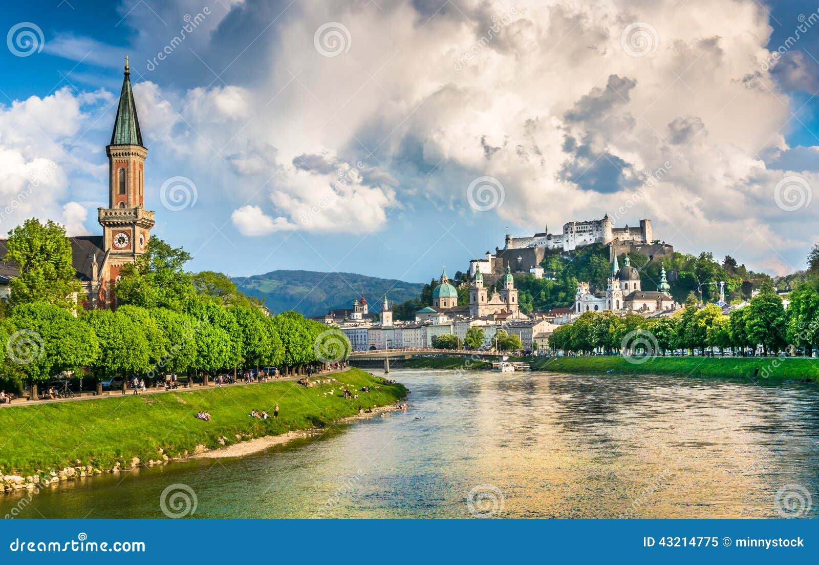 historic city of salzburg with dramatic clouds in summer, austria