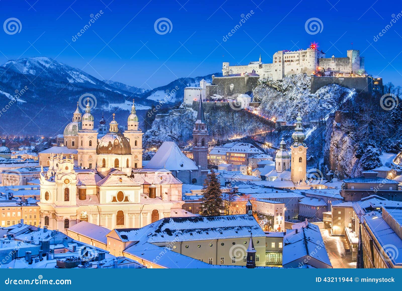 historic city of salzburg with festung hohensalzburg in winter
