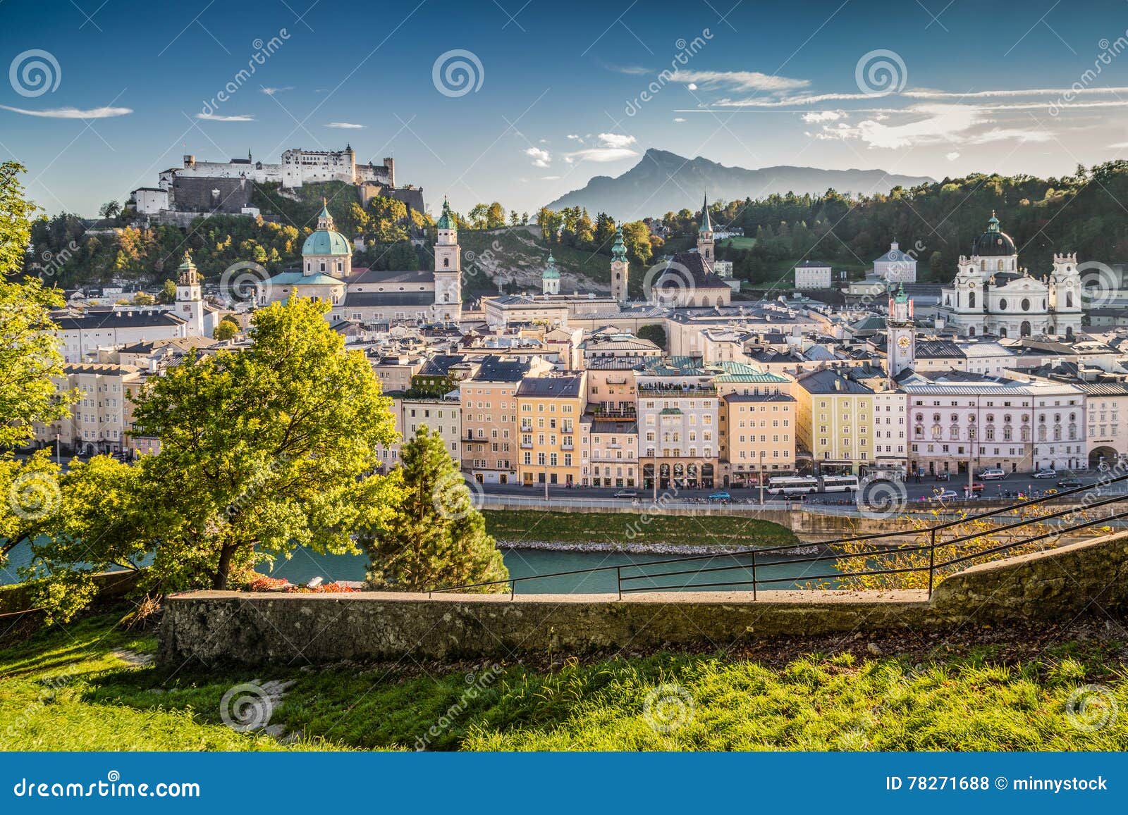 historic city of salzburg at sunset, salzburger land, austria