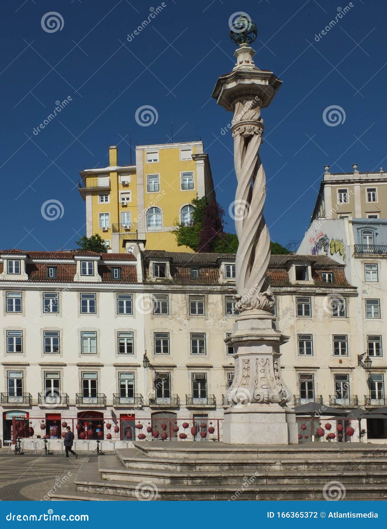 historic column at the municipio square in lisbon - portugal