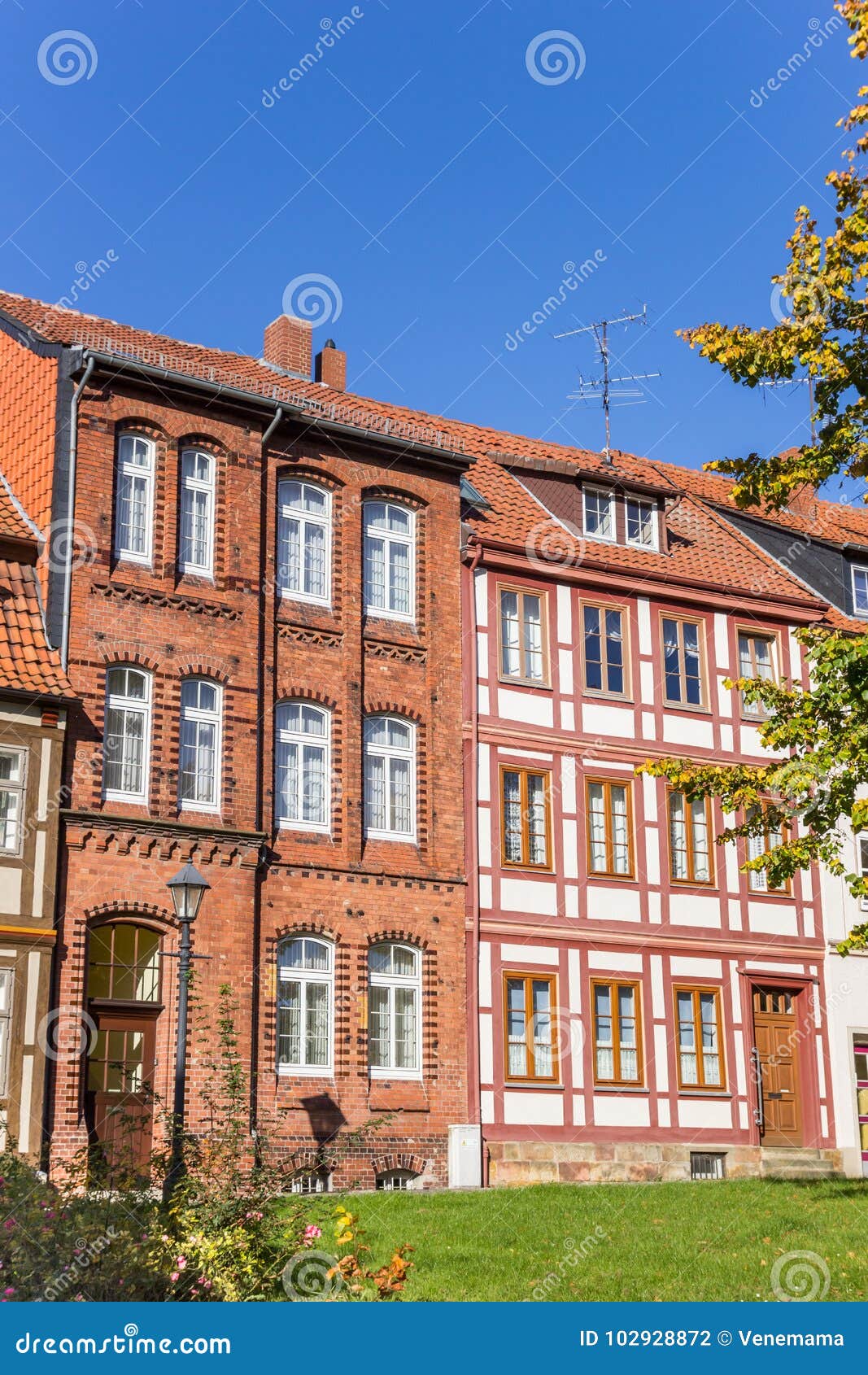 Historic Houses at the Godehard Square in Hildesheim Stock Photo