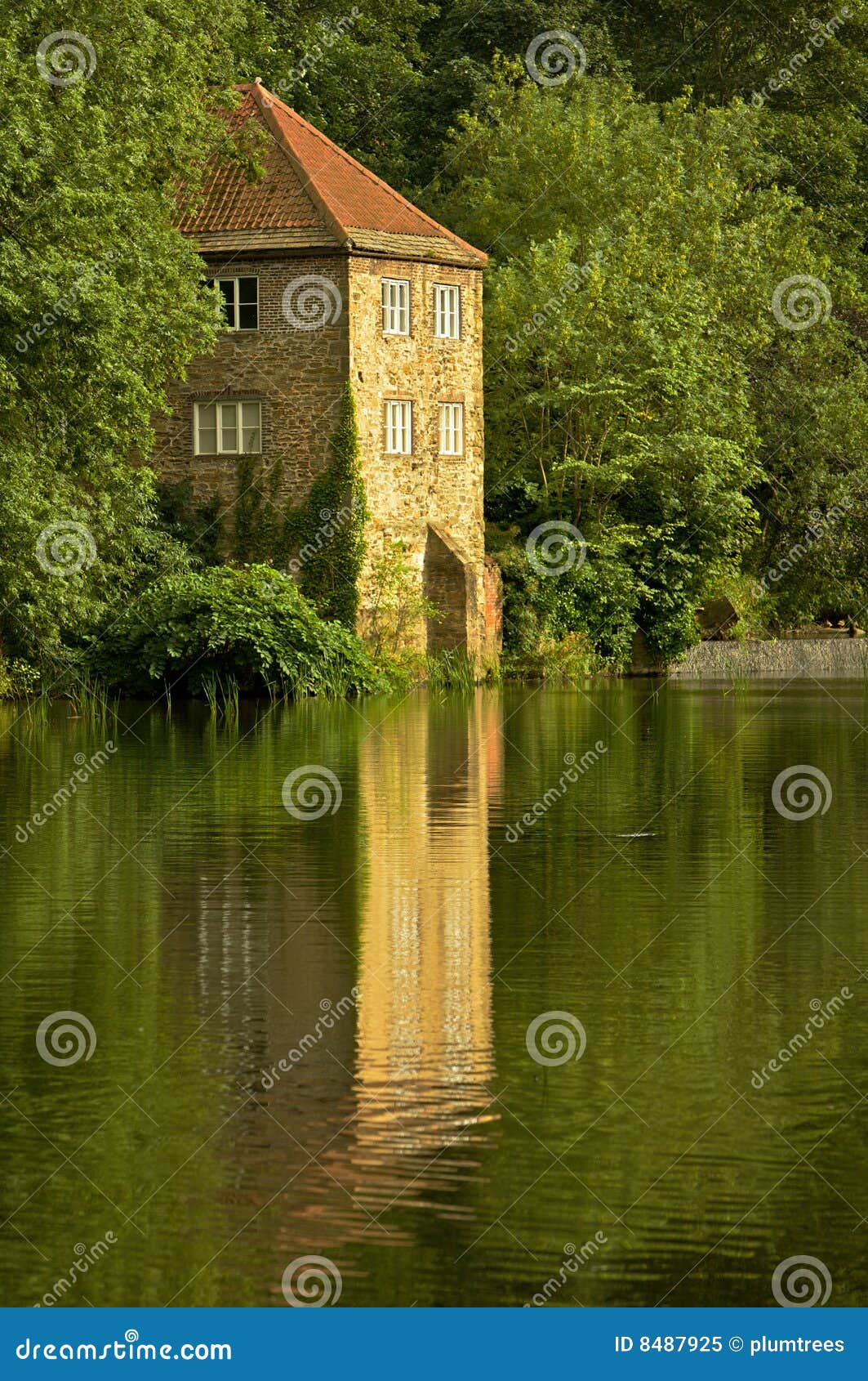 Historic Old Pump House on River Banks Stock Image Image of green