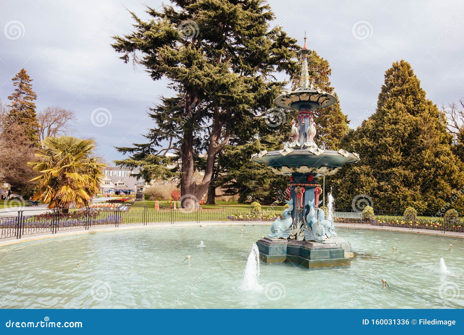 Christchurch Botanic Gardens Peacock Fountain New Zealand Stock