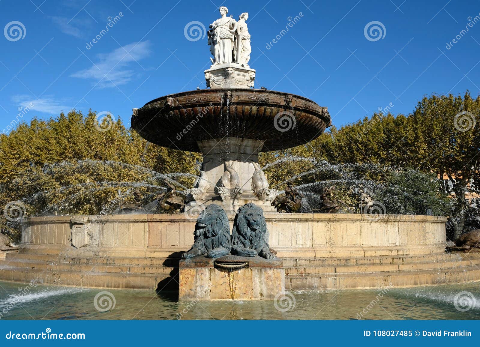 Historic Rotonde Fountain Aix-en-provence France Blue Sky Stock Image ...