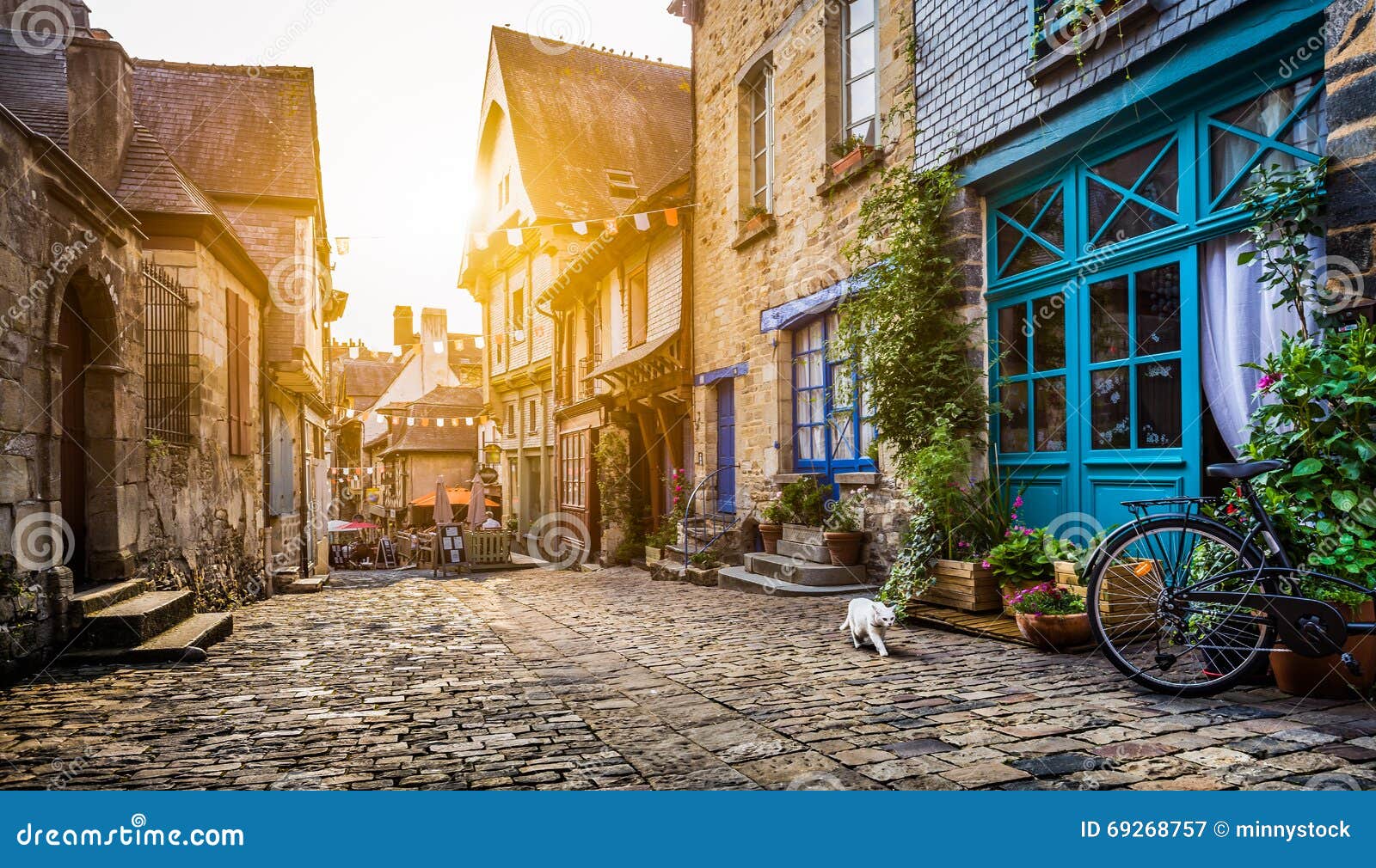 historic town in bretagne, france at sunset