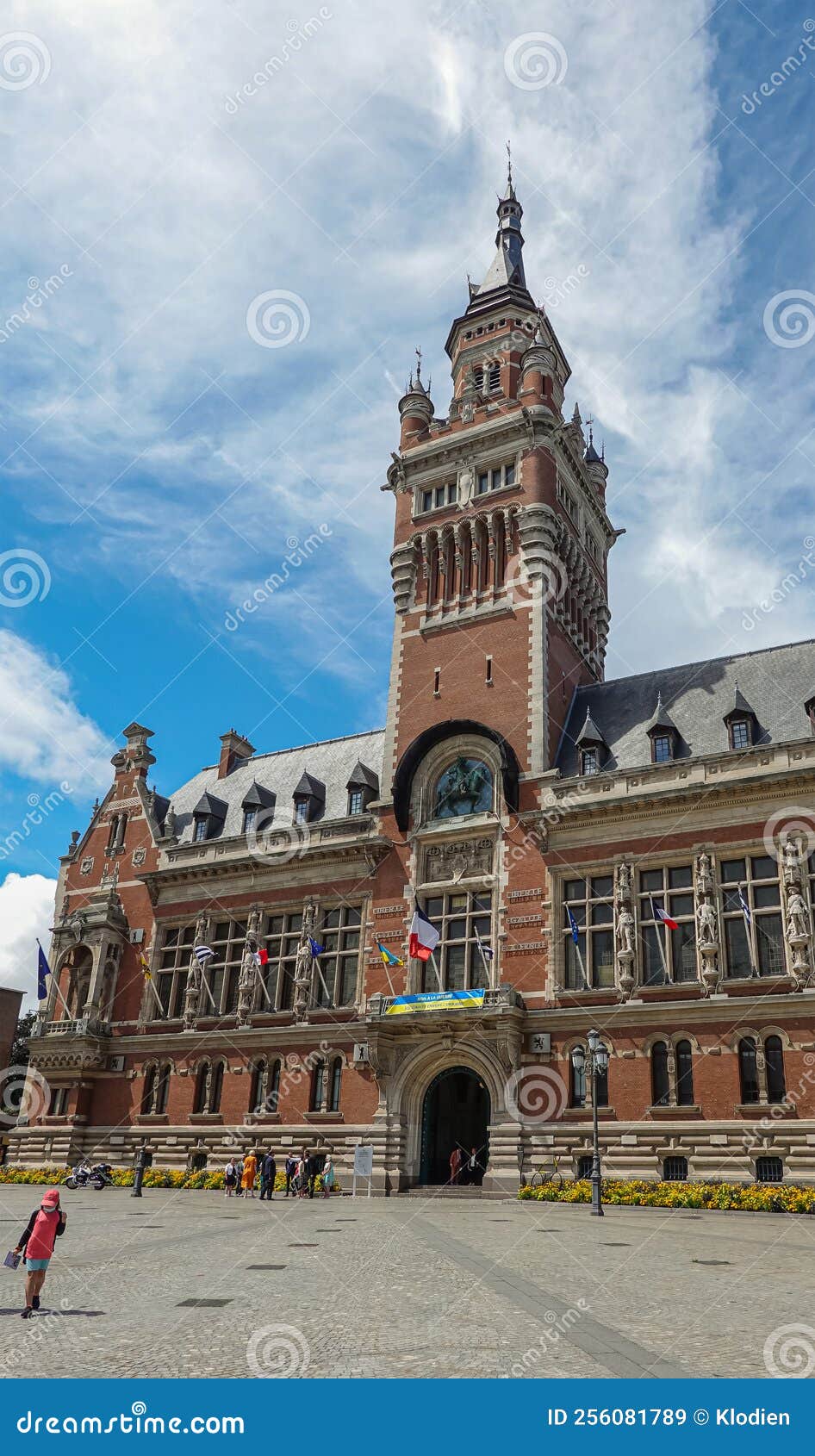 Historic Town Hall and People on Square, Dunkerque, France Editorial ...