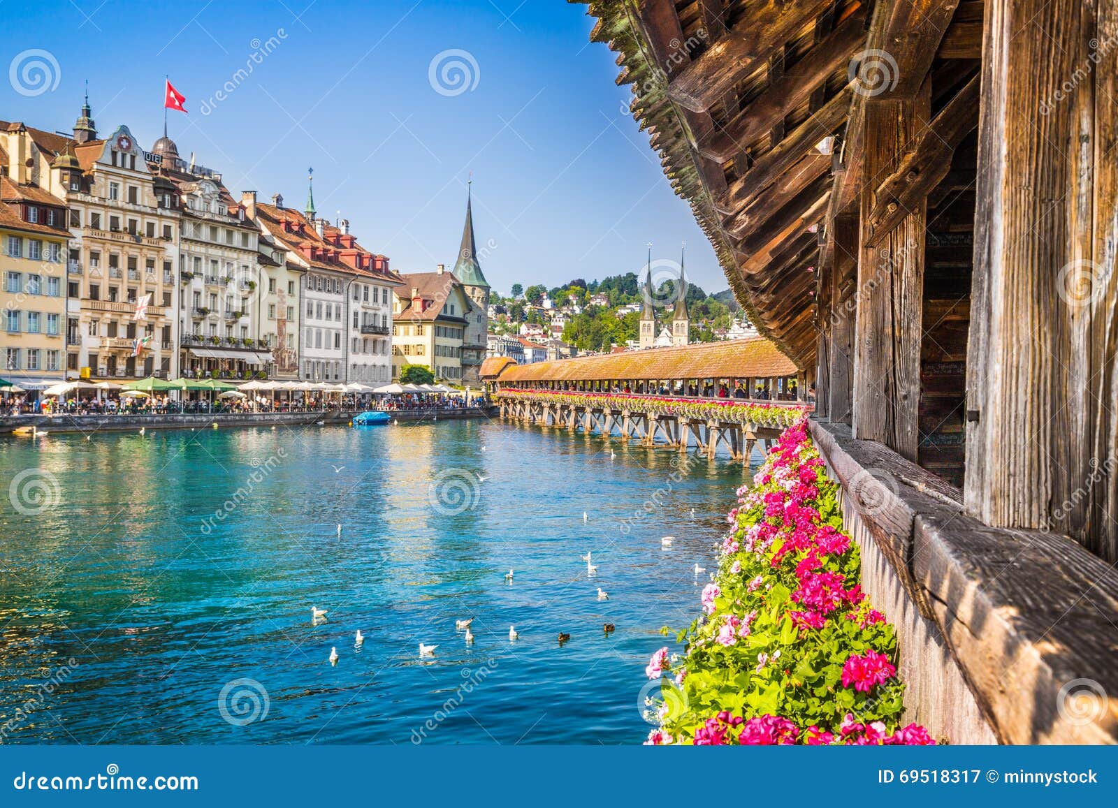 historic town of lucerne with chapel bridge, switzerland