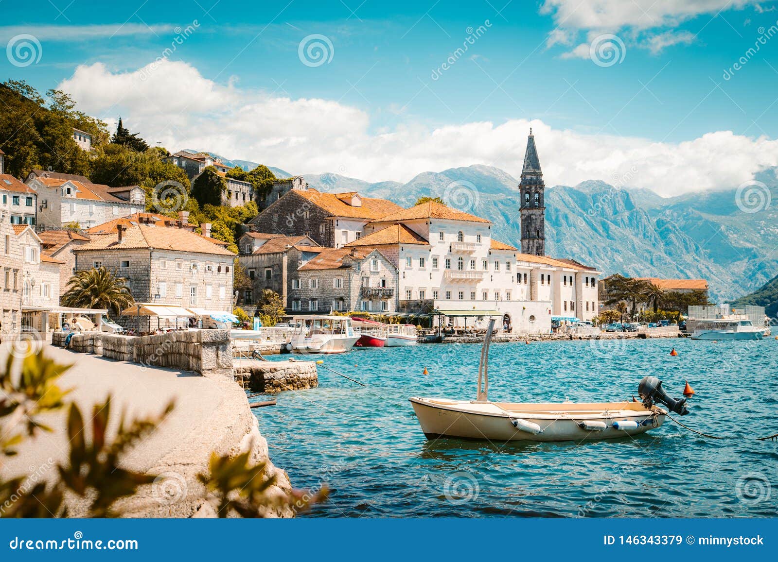 historic town of perast at bay of kotor in summer, montenegro