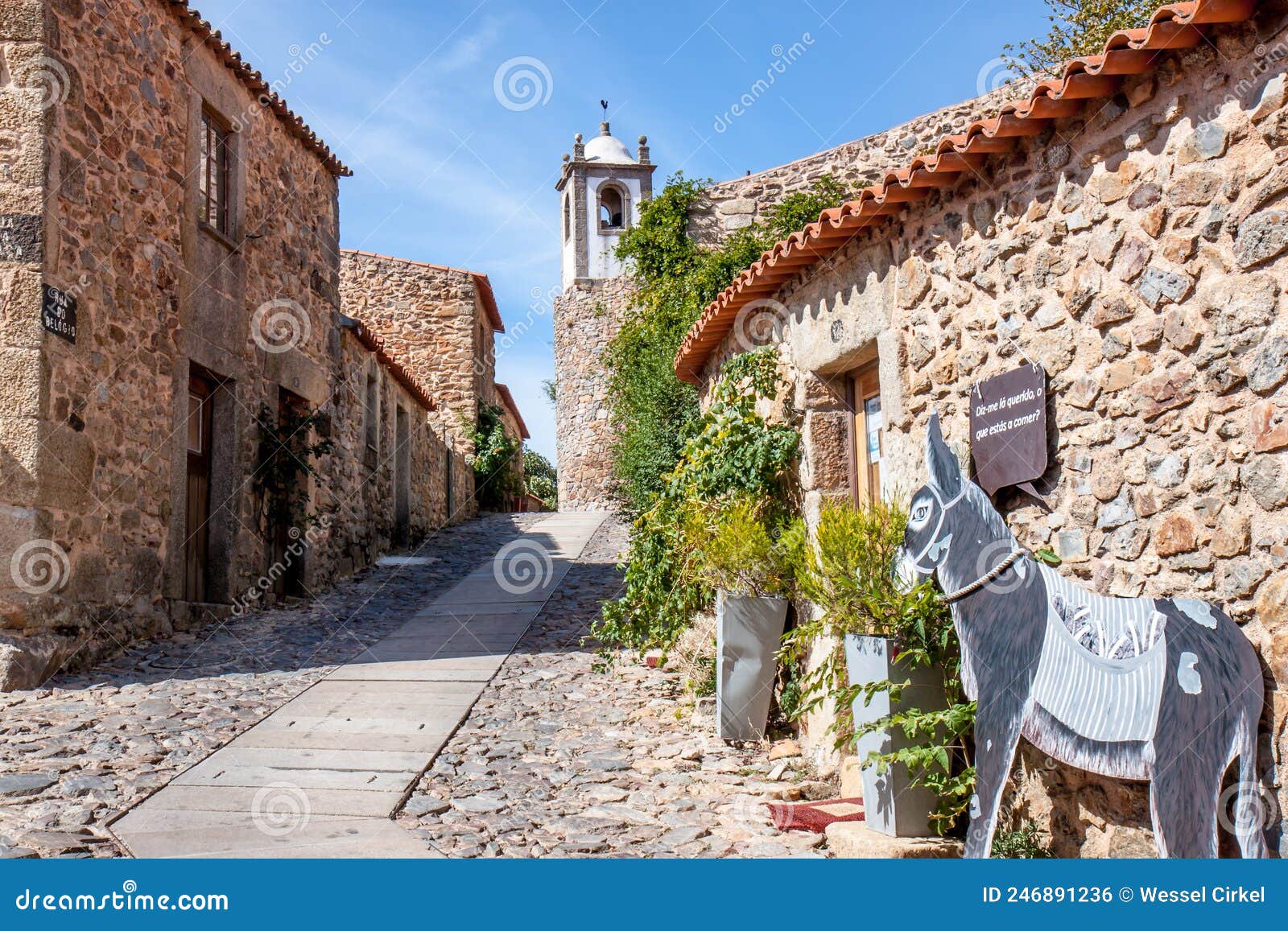 cobbled lane to castelo rodrigo on the hills in portugal