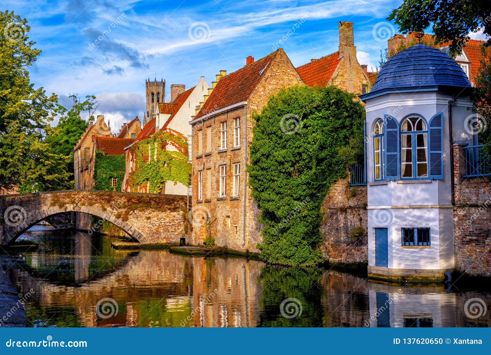 historical brick houses in bruges medieval old town, belgium