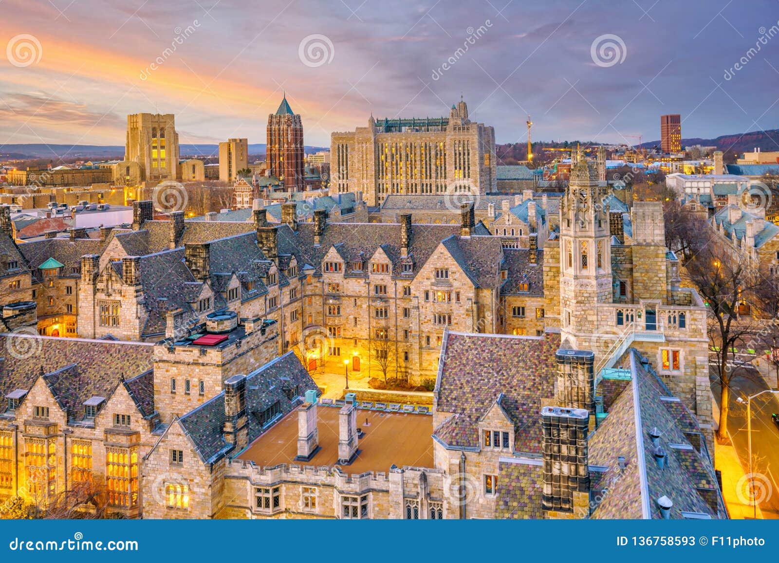 historical building and yale university campus from top view