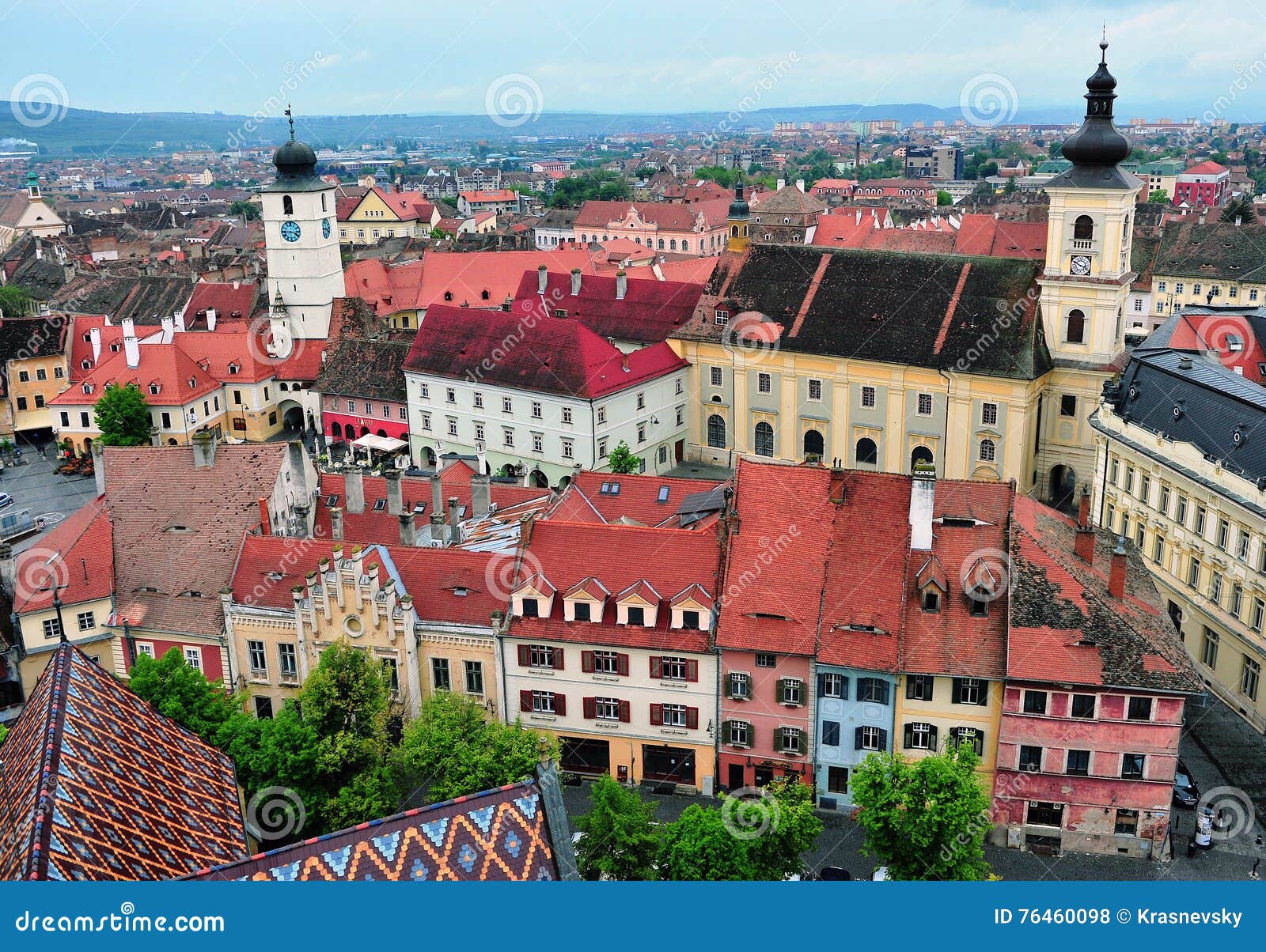 Sibiu, in the center of Transylvania, Romania. View from above with the  Fagaras Mountains in the back. HDR photo. City also known as Hermannstadt  Stock Photo - Alamy