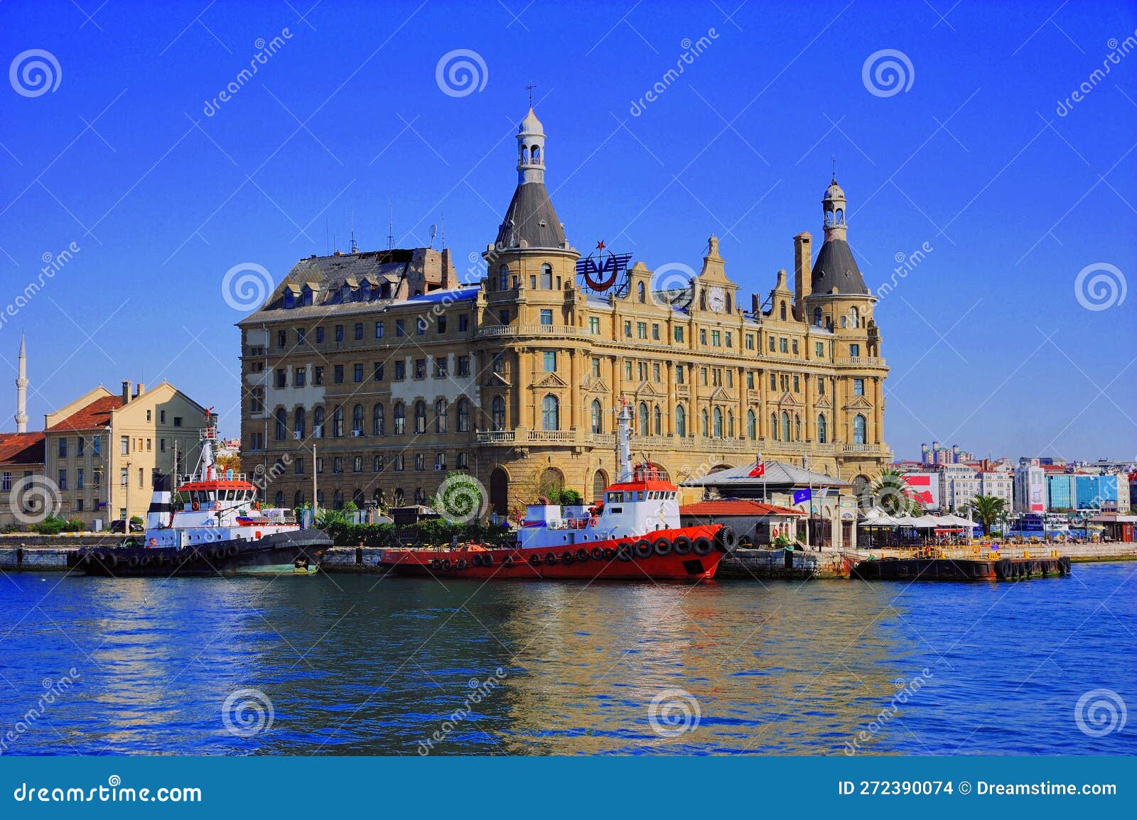 historical haydarpaa train station and the ferry port in front of istanbul