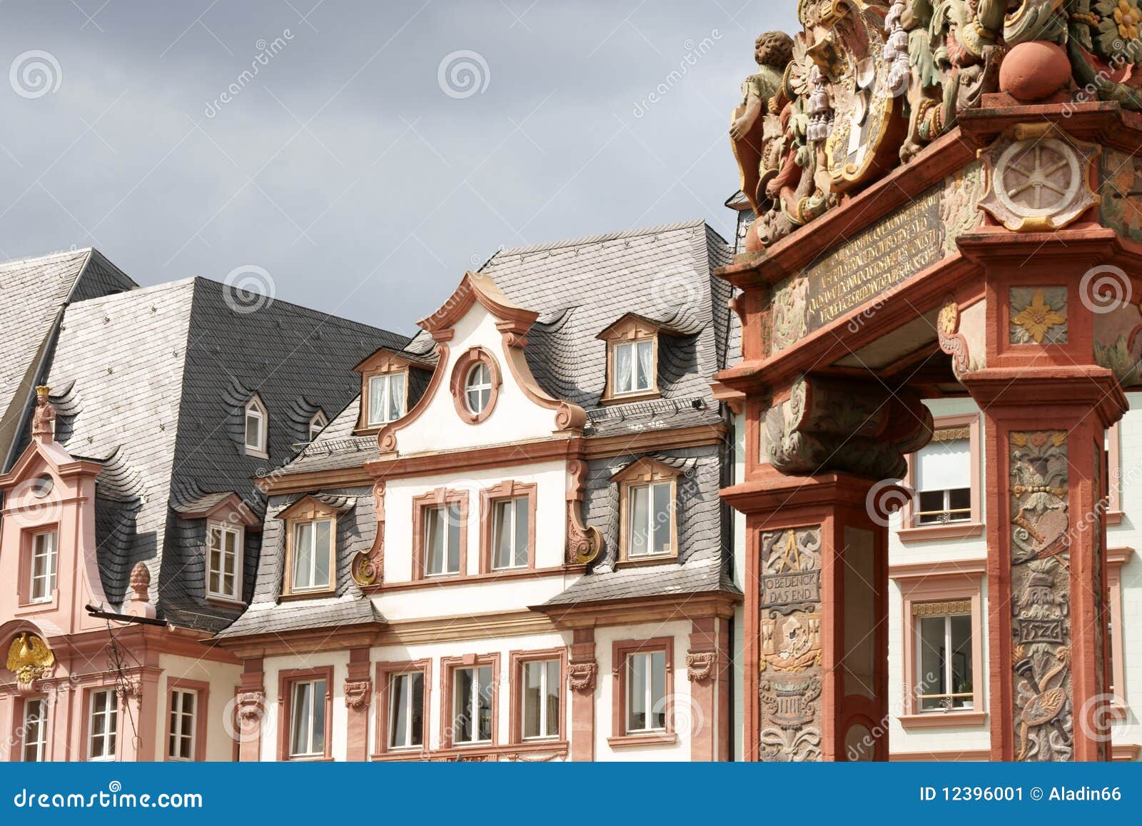 Historical houses of Mainz stock image. Image of cloudy 12396001