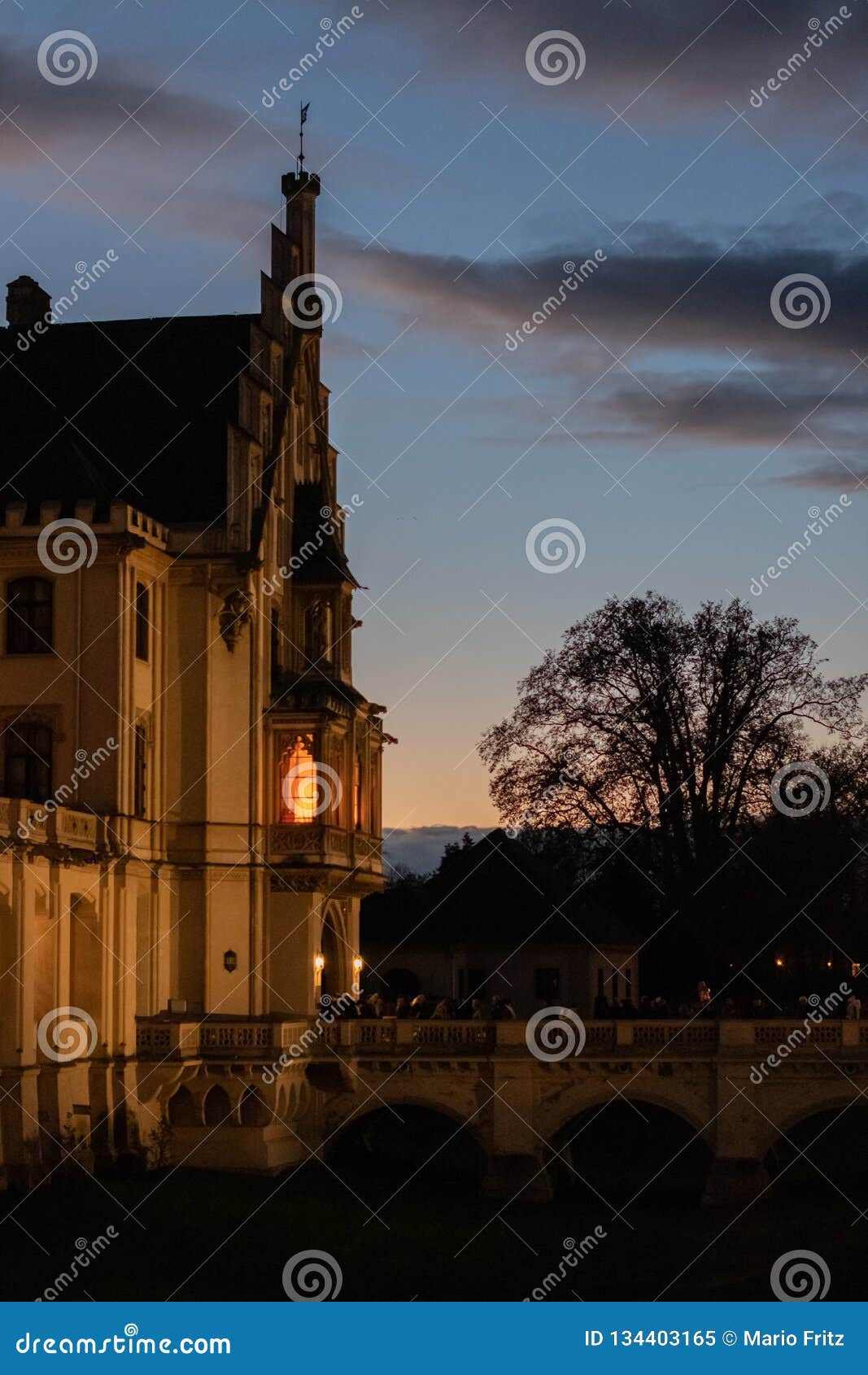 A Historical Luxury Building European Castle By Night With Moody