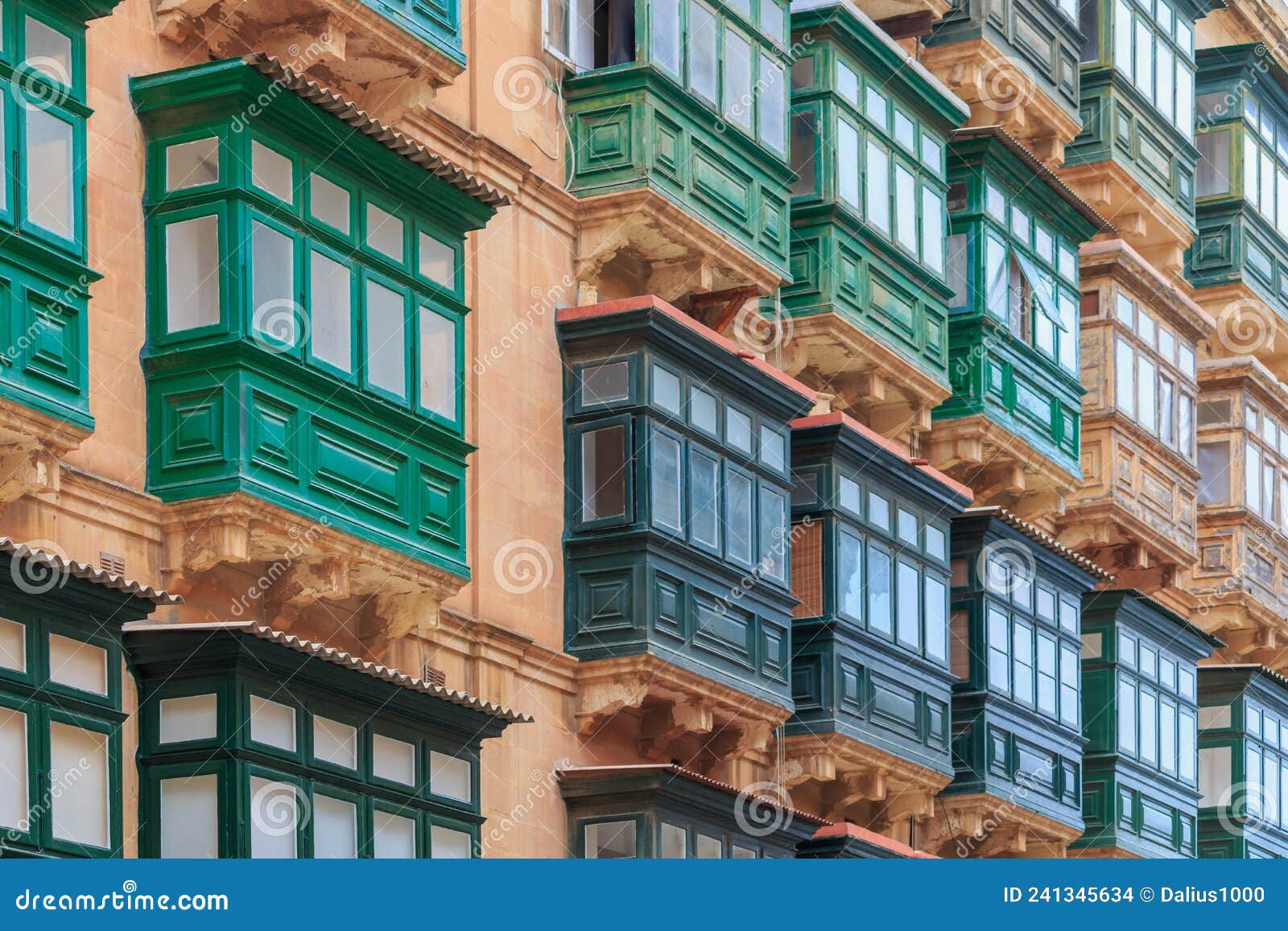 historical old colorful balconies in valletta, malta