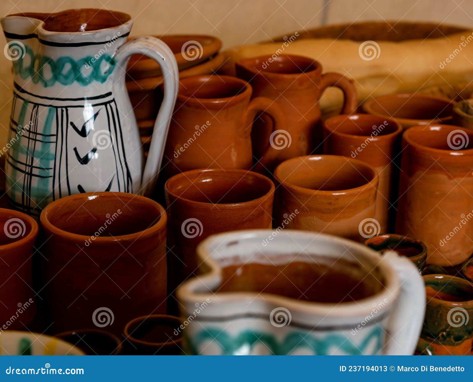 Various Assorted Handmade Pottery Such As Glasses and Jugs Stock Image