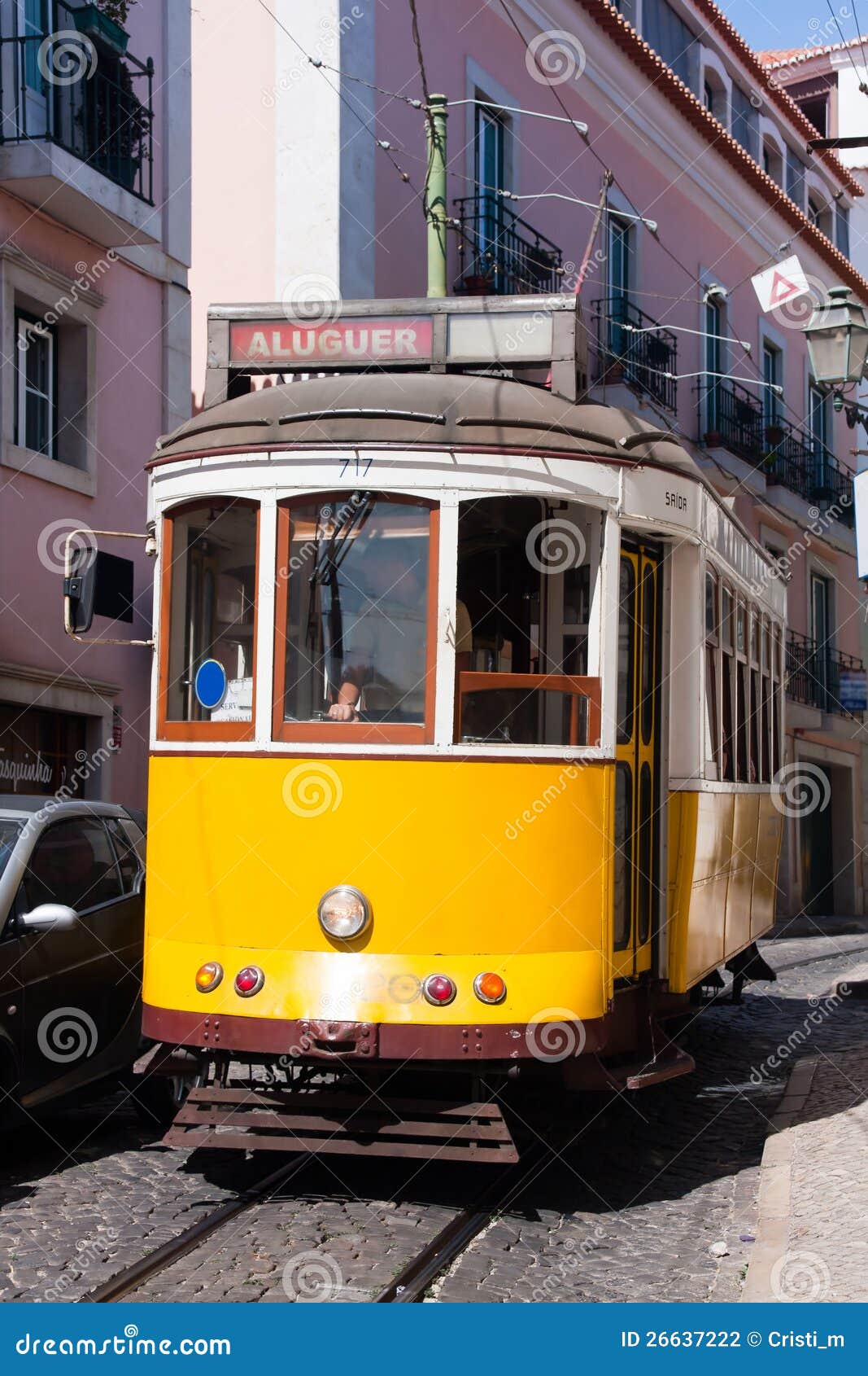 historical yellow tram in lisbon