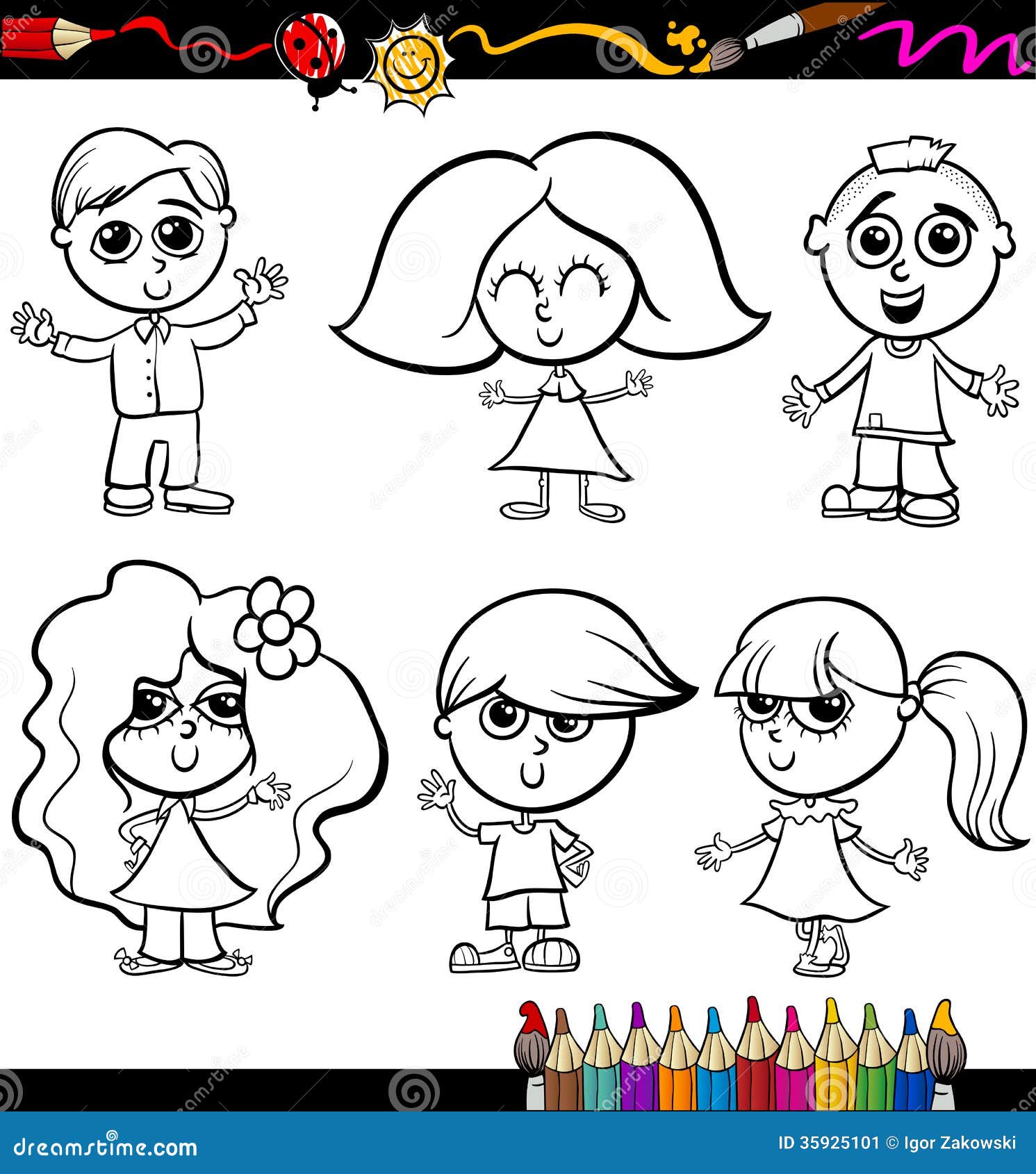 Historieta De Los Niños Fijada Para El Libro De Colorear Ilustración del  Vector - Ilustración de cabritos, adorable: 35925101