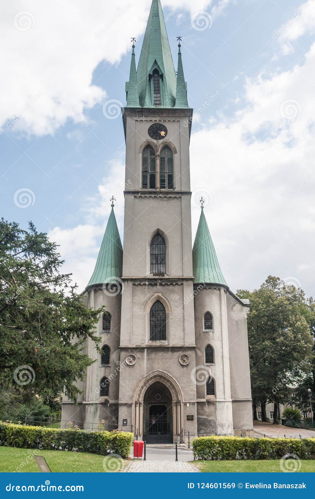 Historiskt evangelikalt - den Augsburg kyrkan av frälsaren i staden av Bielsko Biala