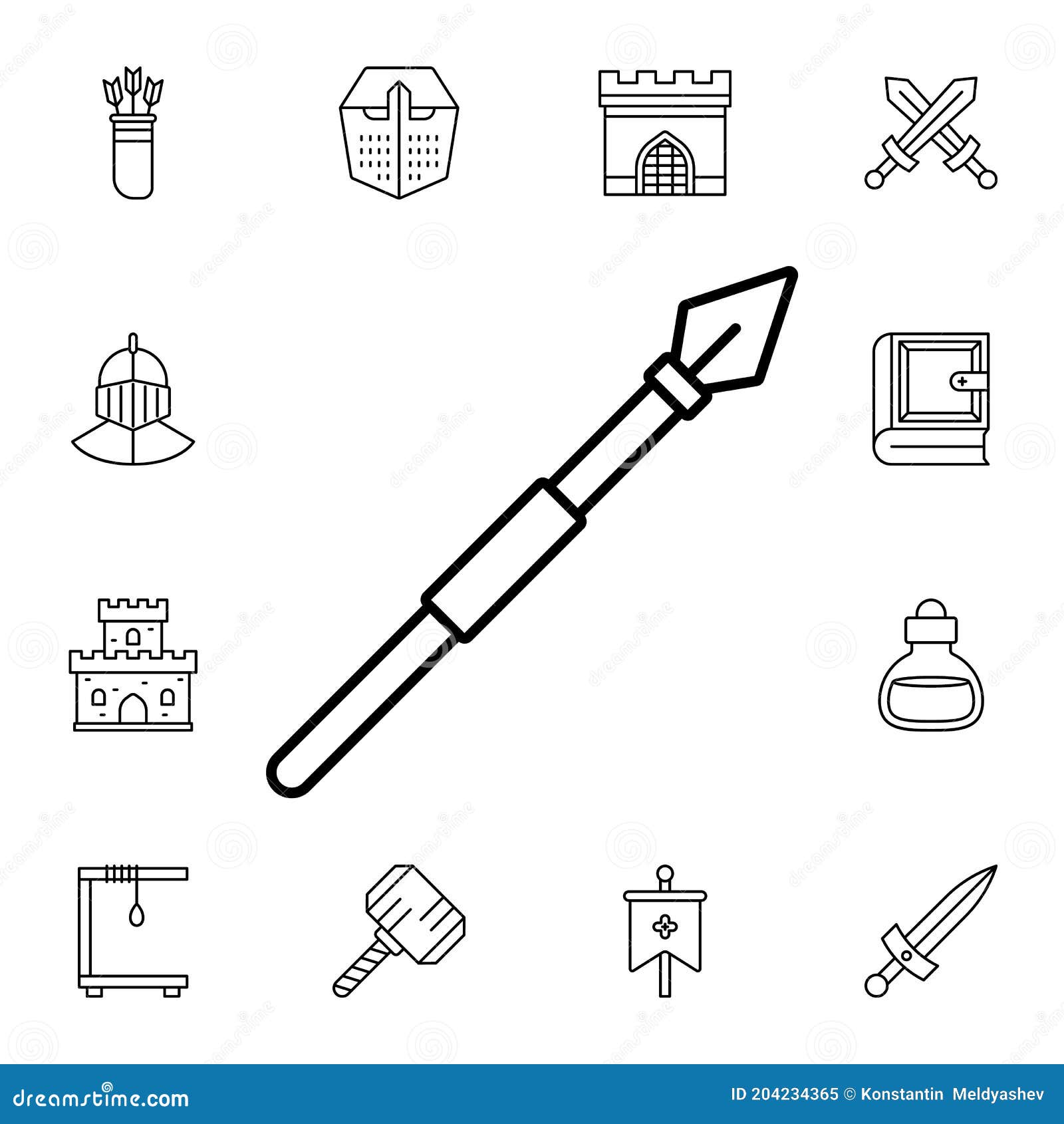 History, Spear Flat Vector Icon in History Pack Stock Illustration