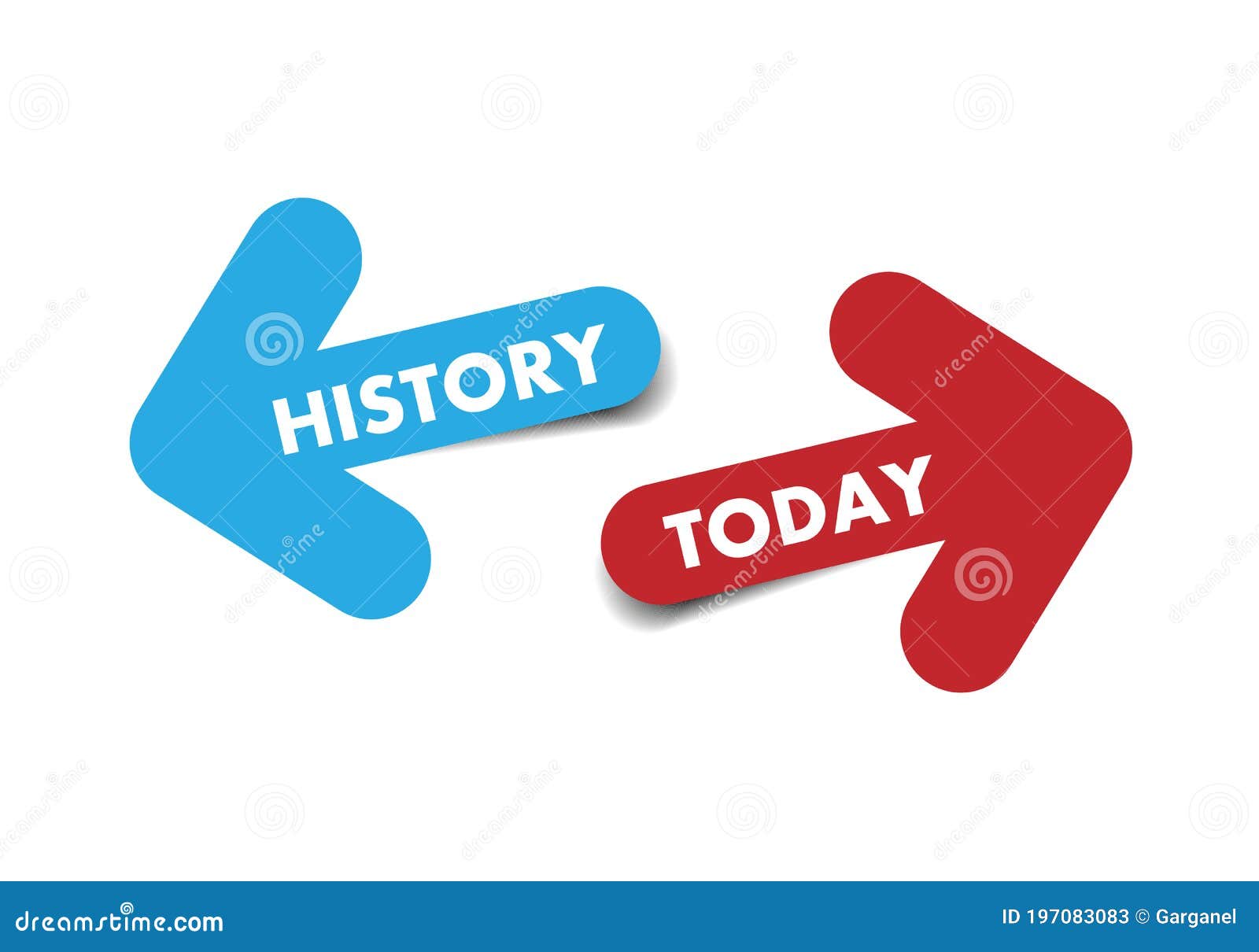 History and Today Two Color Arrows with Shadow on White Background Stock Vector Illustration
