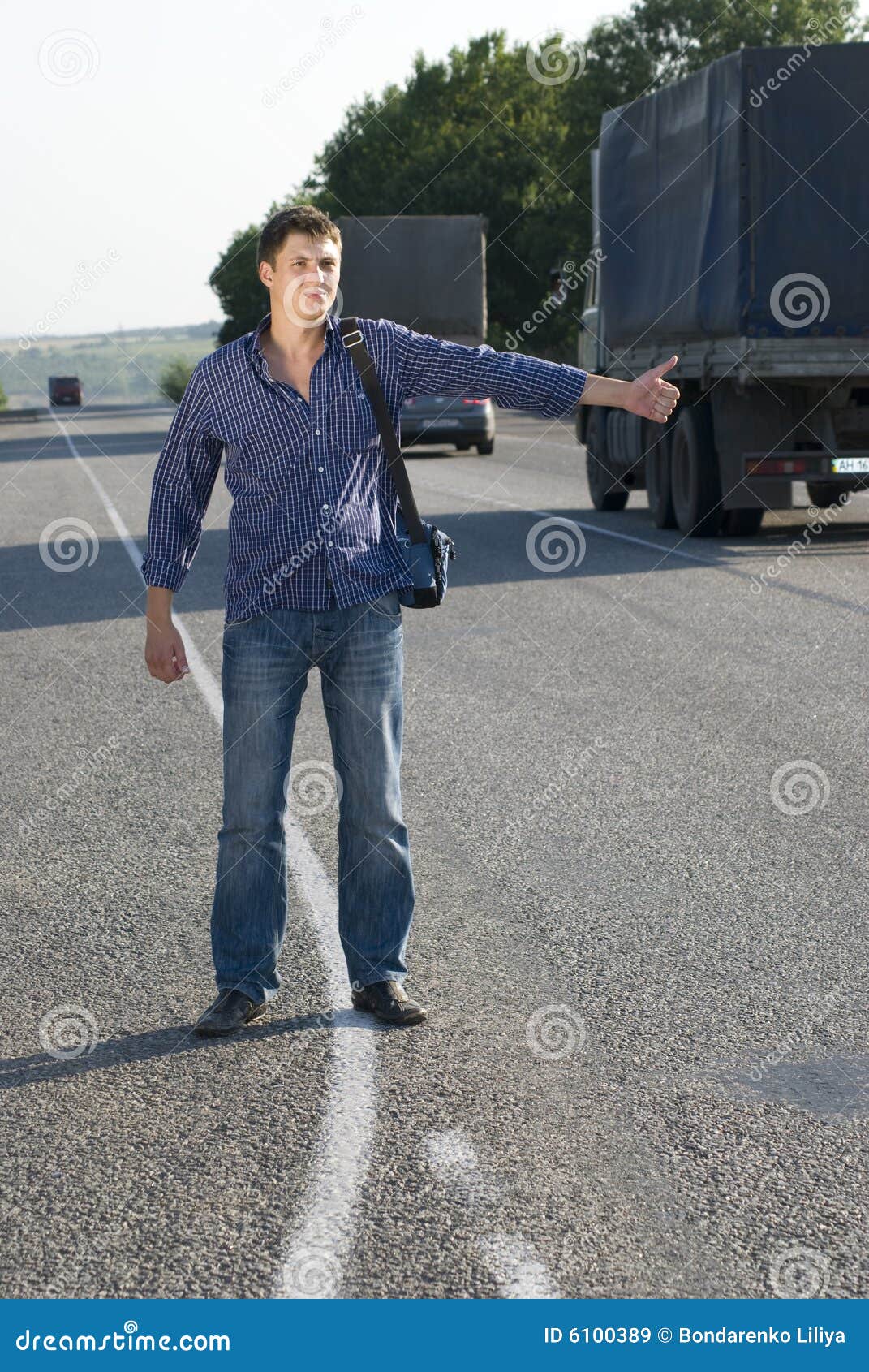 Hitchhiking stock image. Image of hiking, highway, alone 6100389