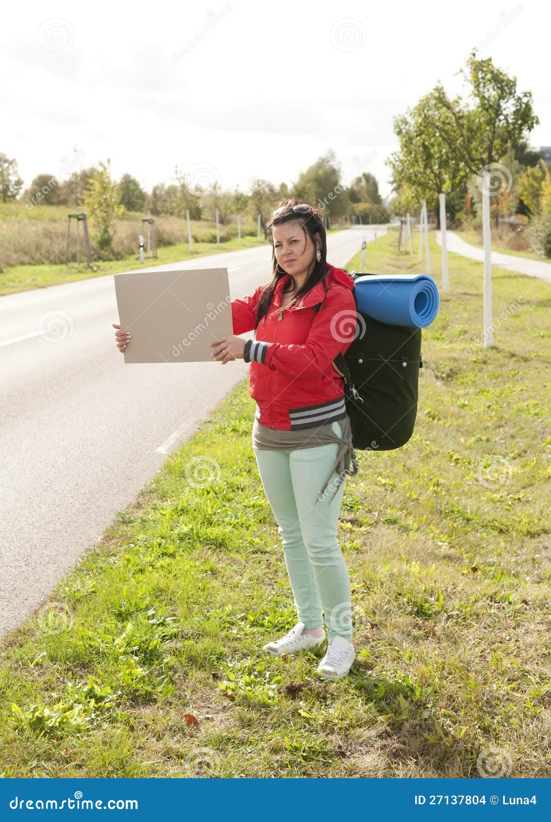Hitchhiker with sign stock photo. Image of holding, runaway 27137804