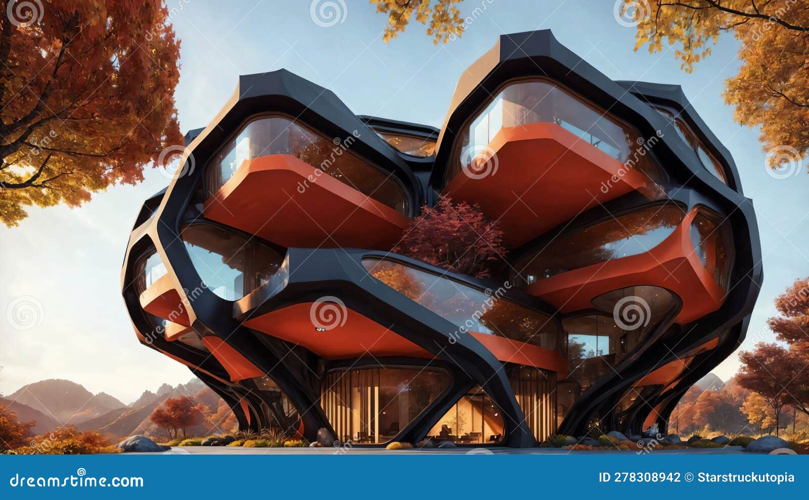 The Hive Brutalist Building with Hexagonalpattern and Lush