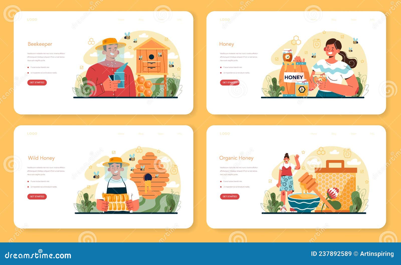 hiver or beekeeper web banner or landing page set. professional farmer