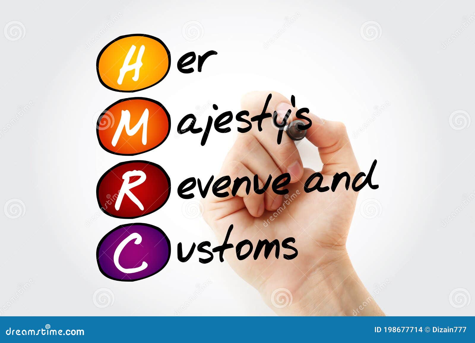 hmrc - her majesty`s revenue and customs acronym with marker, business concept background