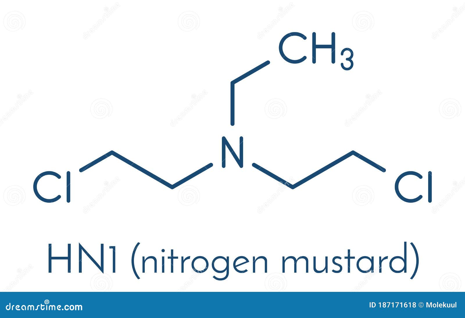 HN1 Nitrogen Mustard Molecule. Skeletal Formula. Stock Vector