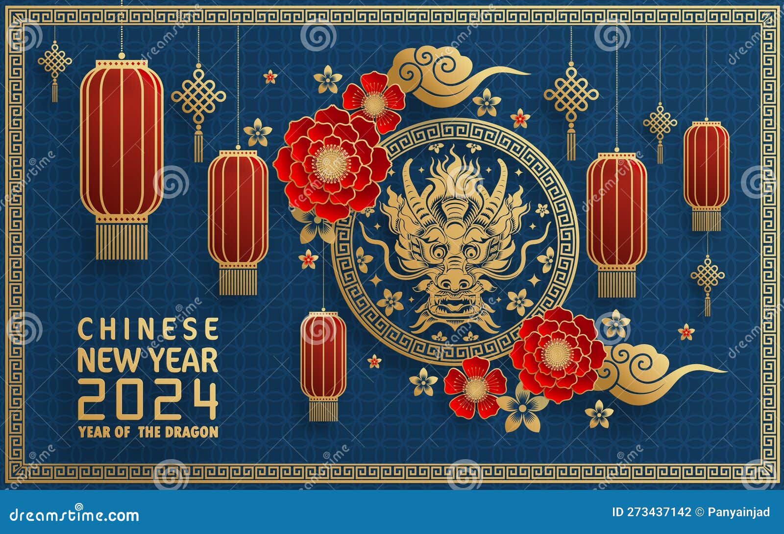 Happy Chinese New Year 2024 Year of the Chinese Dragon Zodiac with on