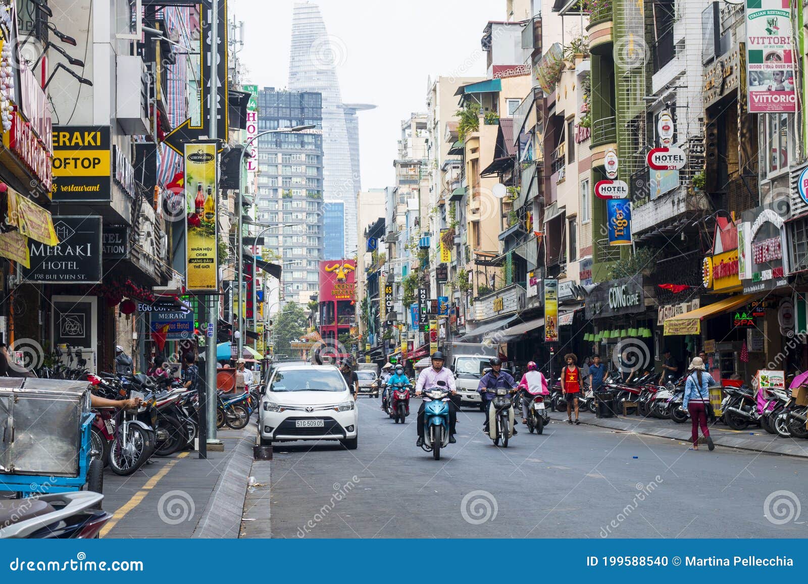 Ho Chi Minh City, Vietnam: 02/06/2020 : Colorful Perspective of One of Main Street with Numerous Hotel, Bar and Shop Sign Editorial Image - Image of asian, motorcycles: 199588540