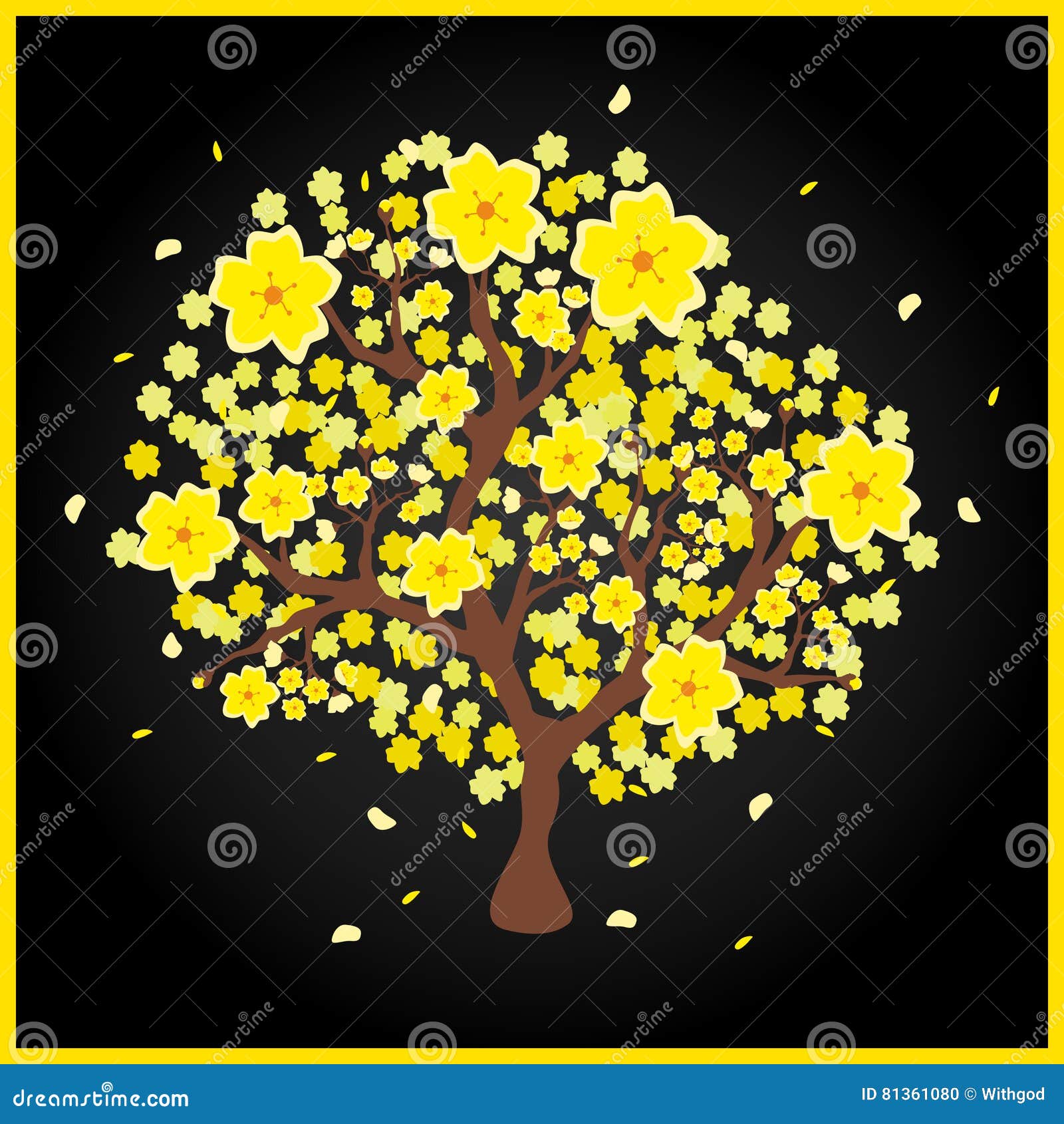 Hoa mai yellow peach tree stock illustration. Illustration of fresh -  81361080