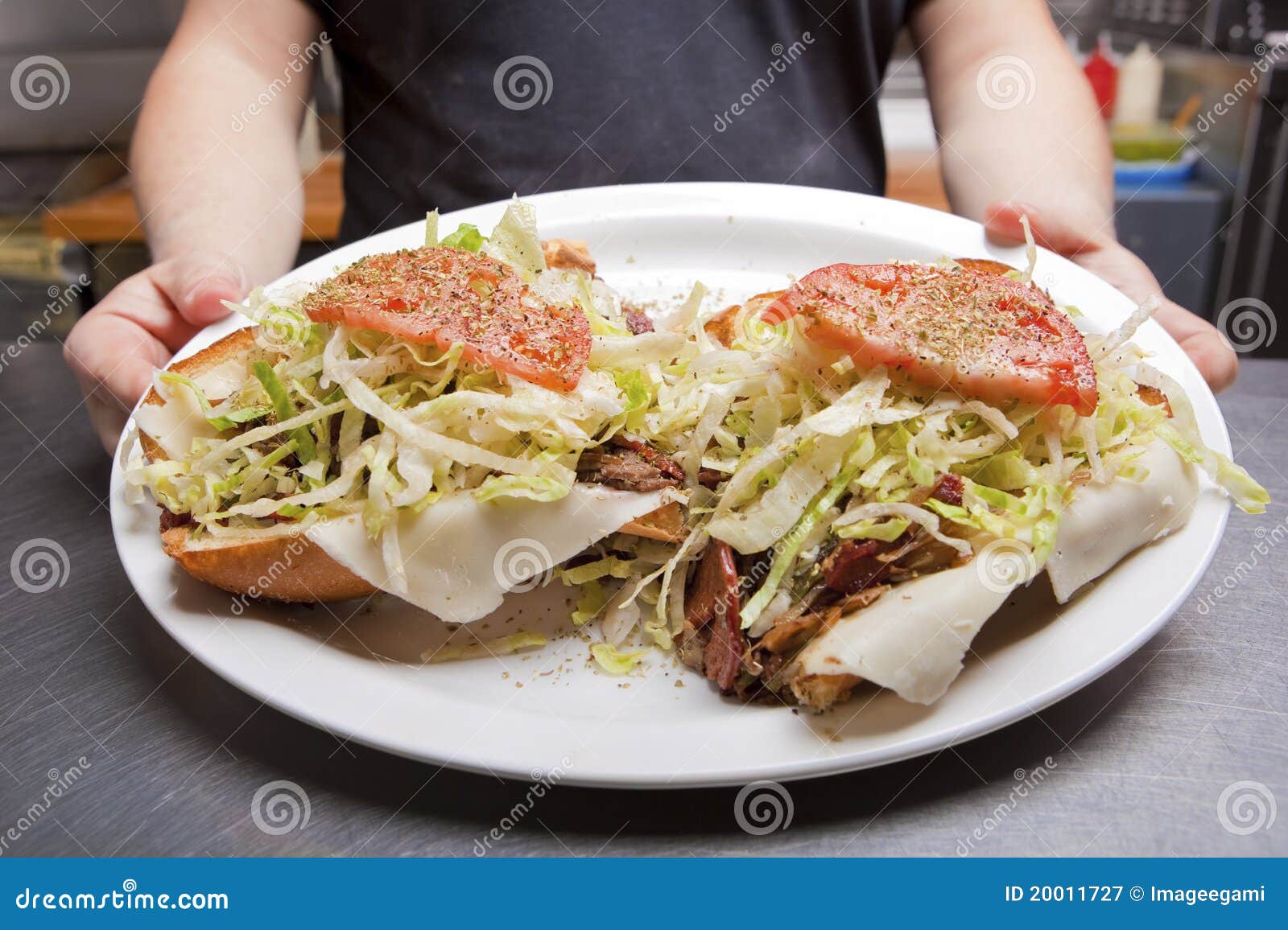 Hoagie Open Faced Submarine Sandwich on a Plate Stock Image Image of