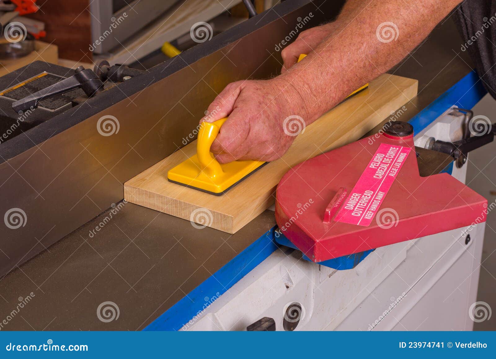 Hobby Woodworker Using a Jointing Machine Stock Image Image of close