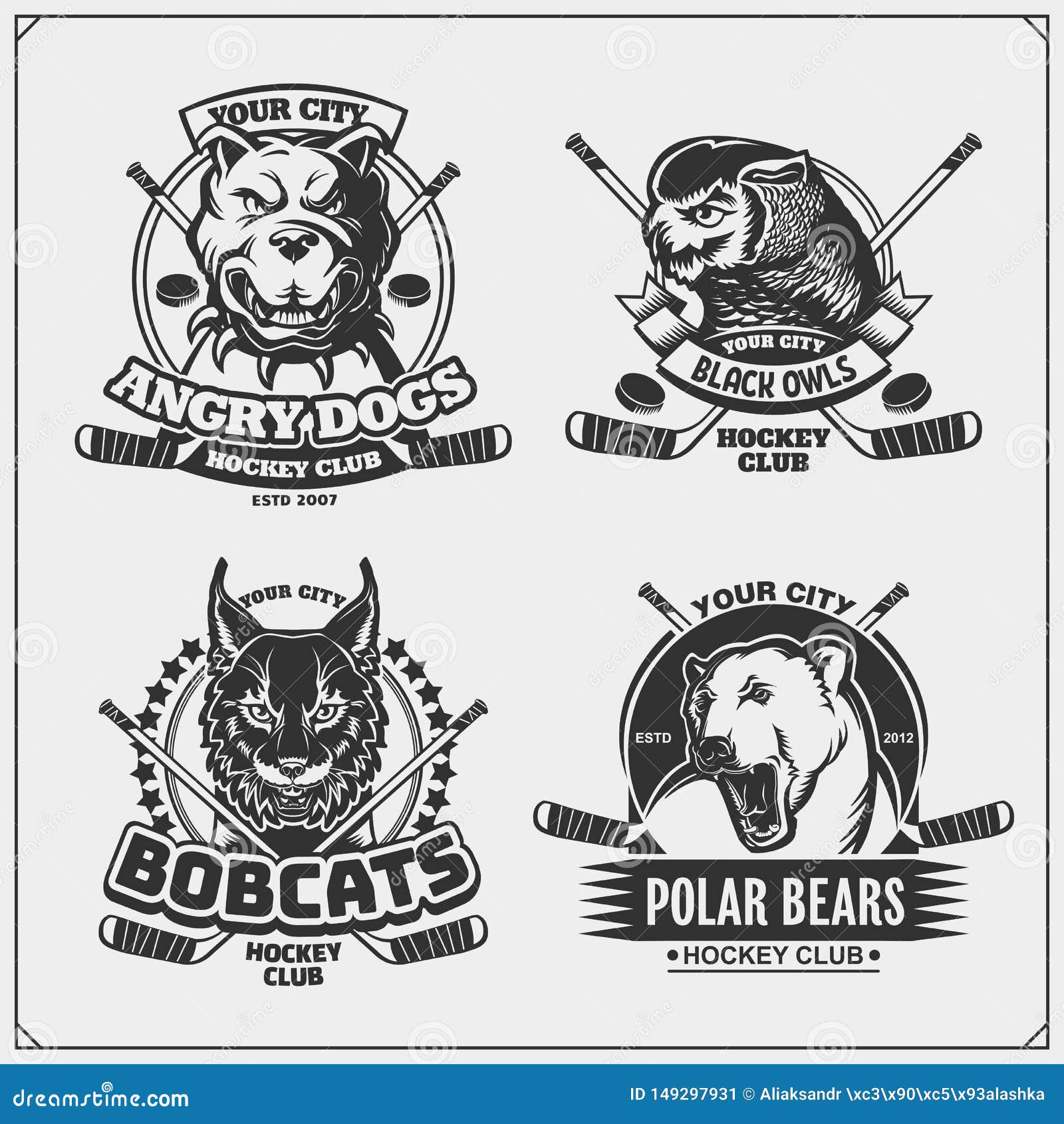 Hockey Badges, Labels and Design Elements. Sport Club Emblems with Pitbull,  Owl, Bobcat and Polar Bear. Print Design for T-shirts Stock Vector -  Illustration of polar, logotype: 149297931