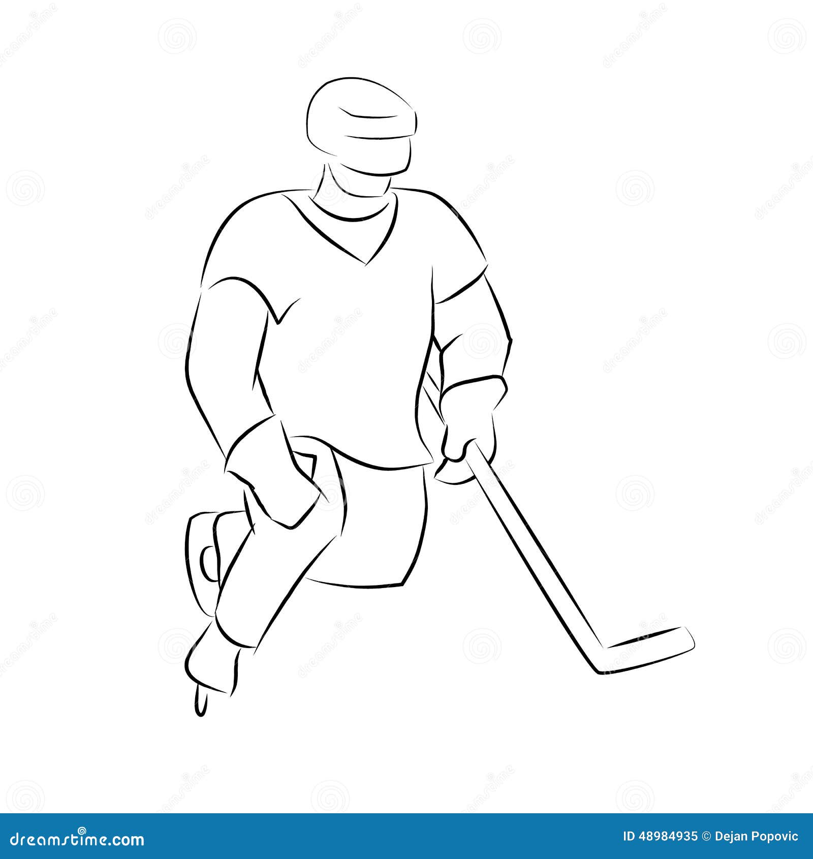 Hockey player line art. stock illustration. Illustration of line 48984935