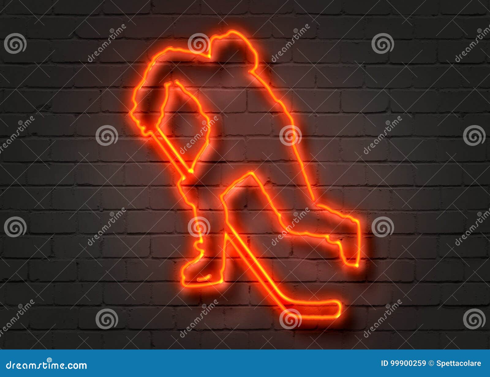 Hockey Player, Neon Sign on Brick Wall Stock Illustration