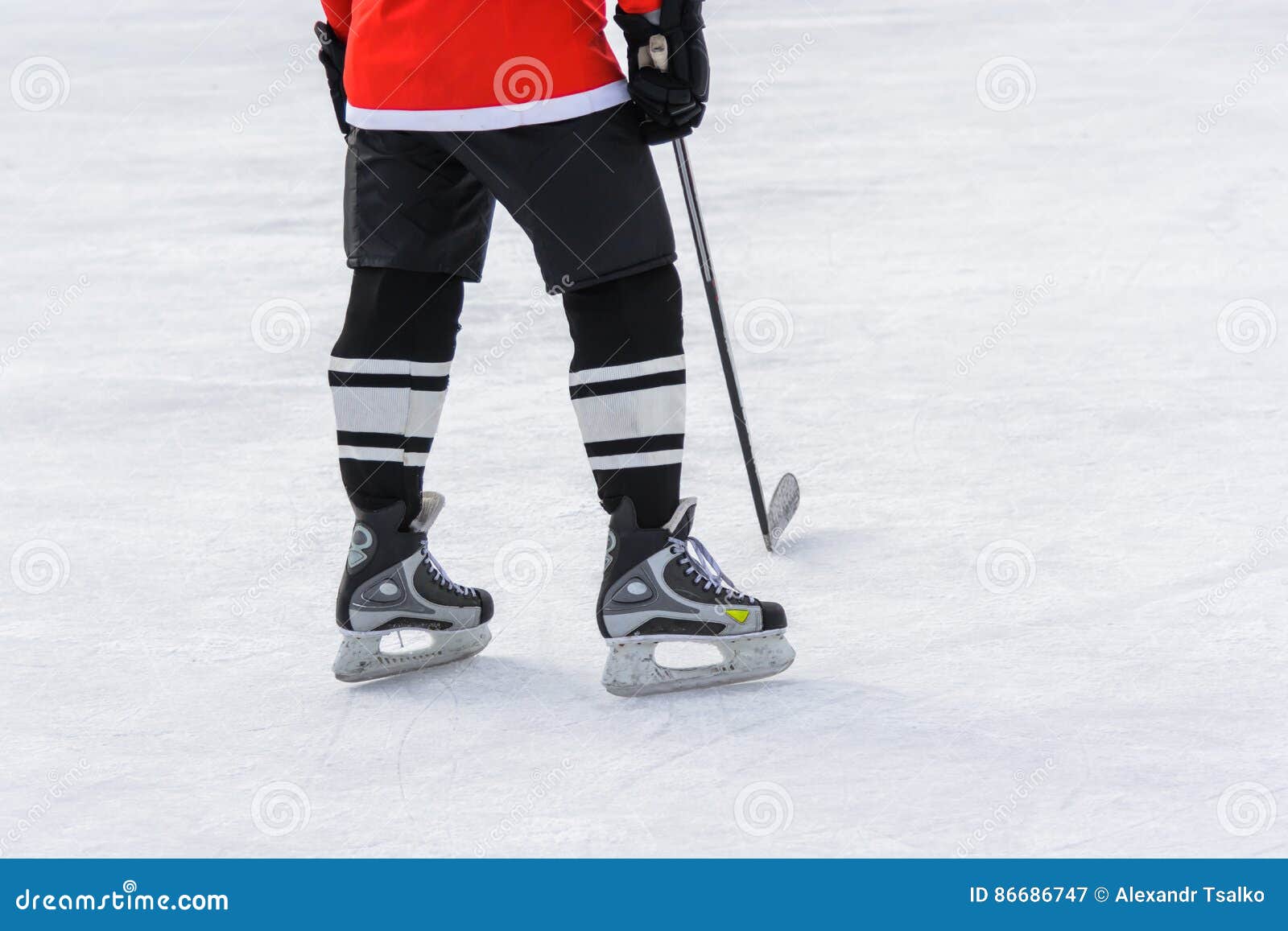 Hockey Player with a Stick Standing on Ice Stock Image Image of power