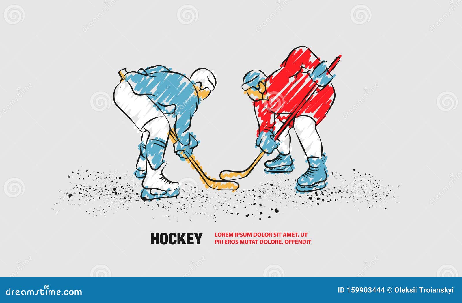 Hockey Players are Preparing To Faceoff. Vector Outline of Hockey