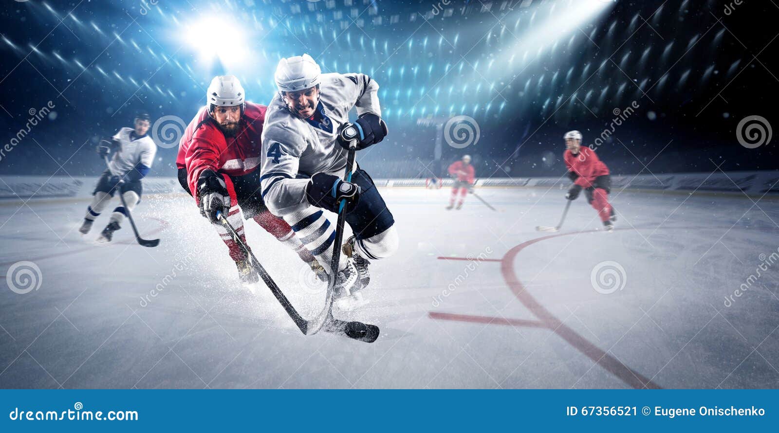 Hockey Players Shoots the Puck and Attacks Stock Image Image of