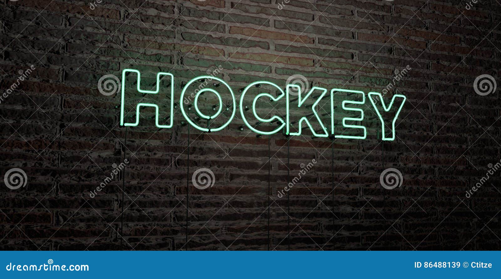 HOCKEY -Realistic Neon Sign on Brick Wall Background - 3D Rendered Royalty Free Stock Image Stock Illustration