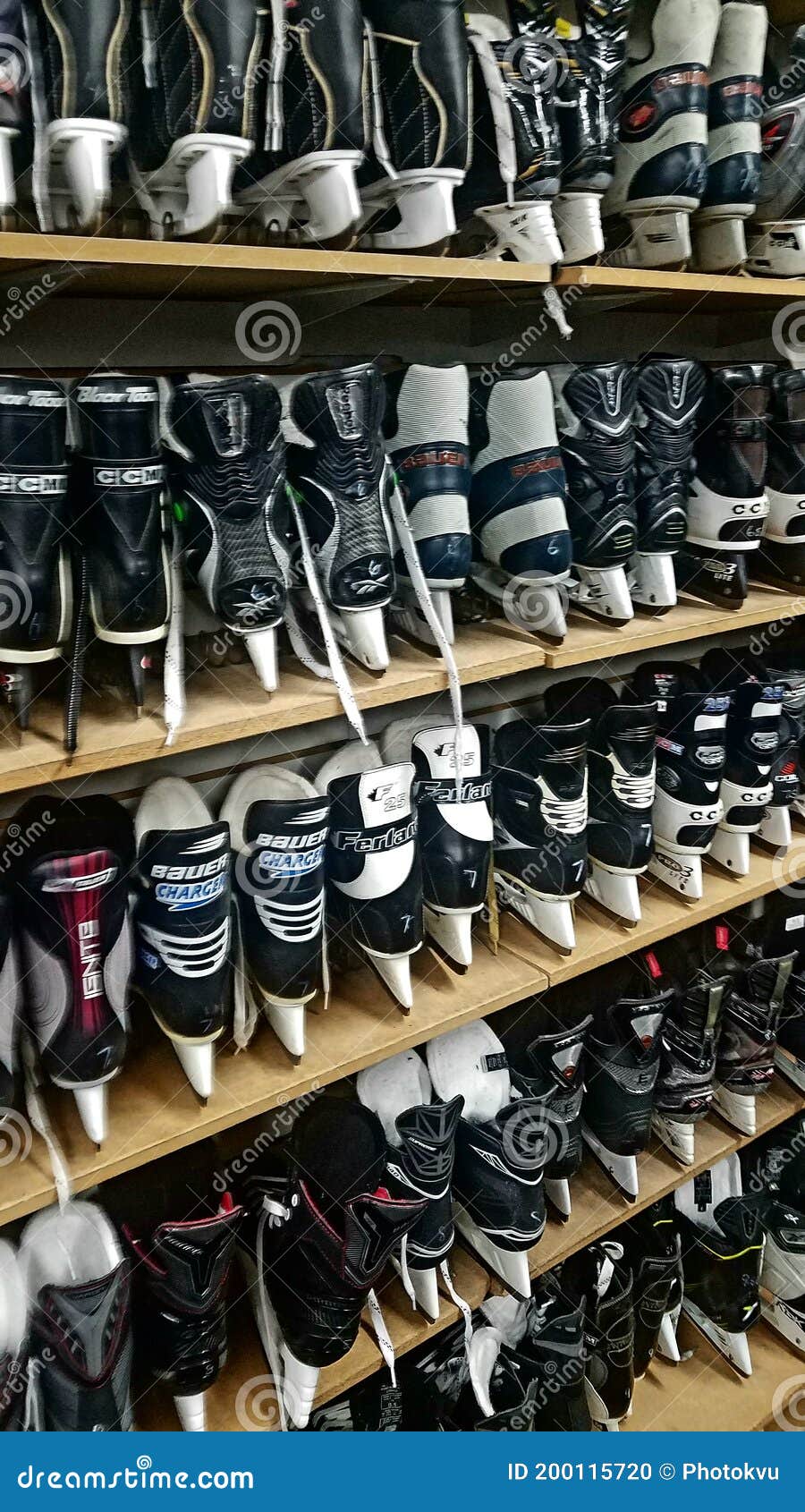 Hockey skates in store editorial image. Image of iron 200115720