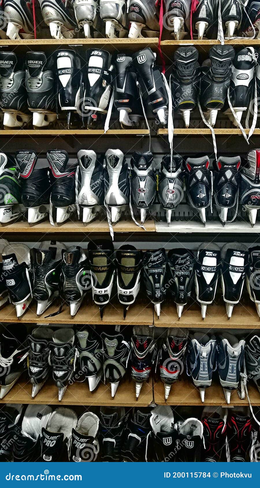 Hockey skates in store editorial stock image. Image of food 200115784